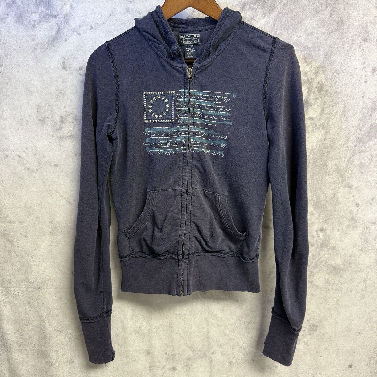Ralph Lauren Polo Jeans Company Hoodie Womens XS 17x22.5 Blue Flag Embroi Size XS / US 0-2 / IT 36-38 - 1 Thumbnail