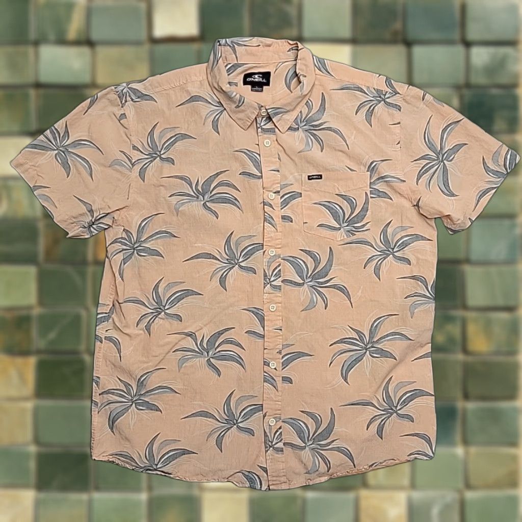O'Neill VINTAGE ONeill Shirt Mens Large Peach Palm Print Rayon Cotton Blend Surf Aloha Casual Size US L / EU 52-54 / 3 - 1 Thumbnail