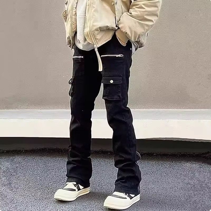 Japanese Brand Black Multi-Zip Cargo Flared Pants - Stacked Fit Size US 32 / EU 48 - 5 Thumbnail
