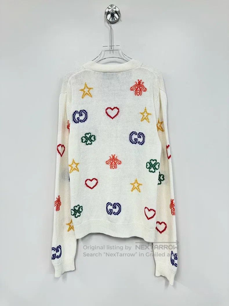 Gucci Gucci Beige iconic symbol love jacquard knitted cardigan c Size S / US 4 / IT 40 - 2 Thumbnail