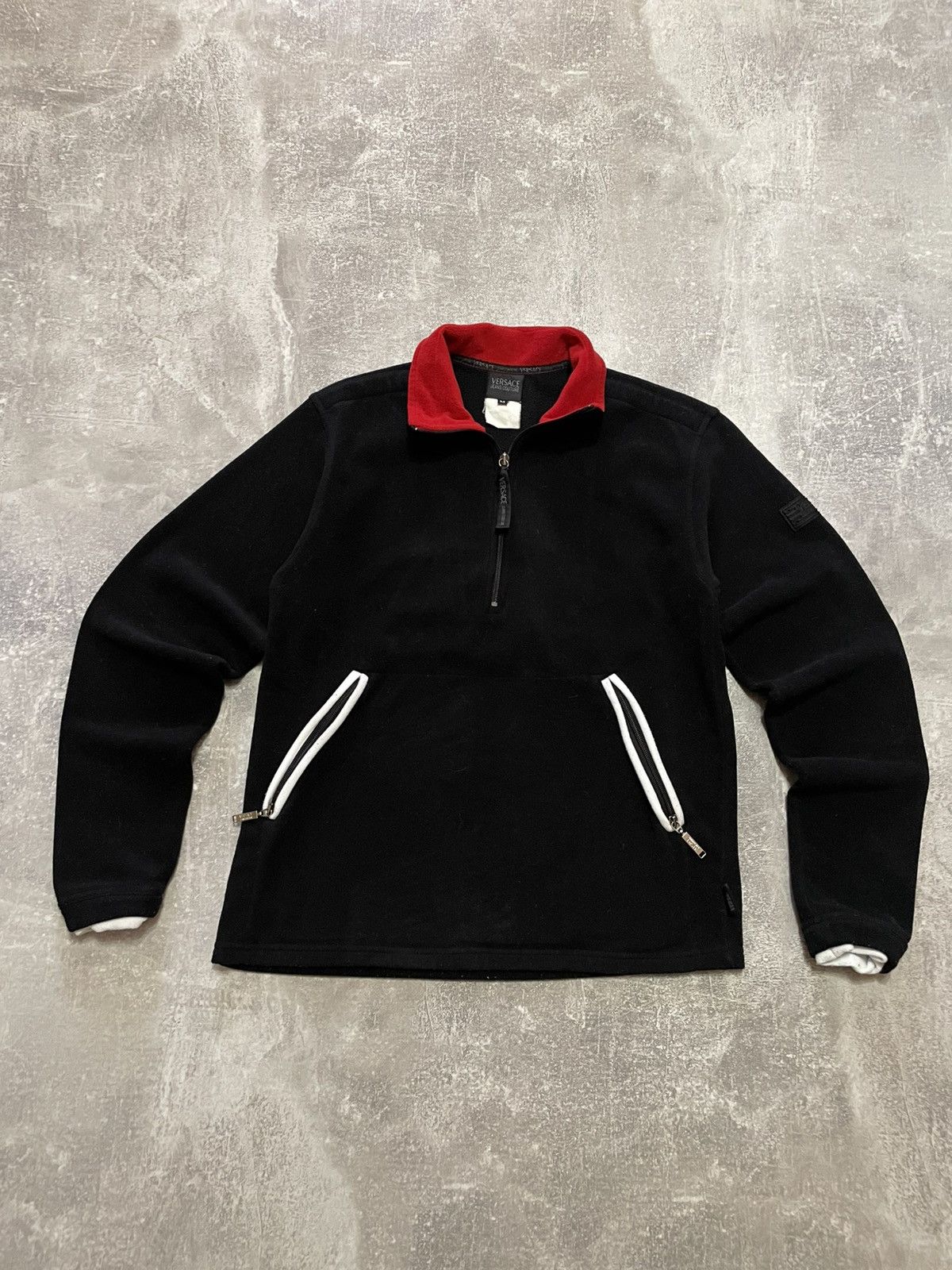 Versace × Versace Jeans Couture × Vintage Vintage 90s Versace Jeans Couture 1/4 Zip Fleece Jacket Size US M / EU 48-50 / 2 - 1 Thumbnail