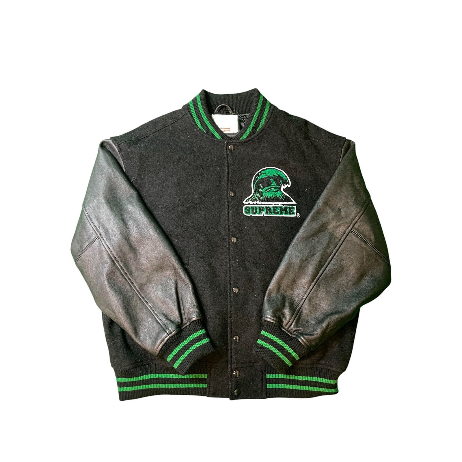 Supreme Wave Black Green Varsity Jacket