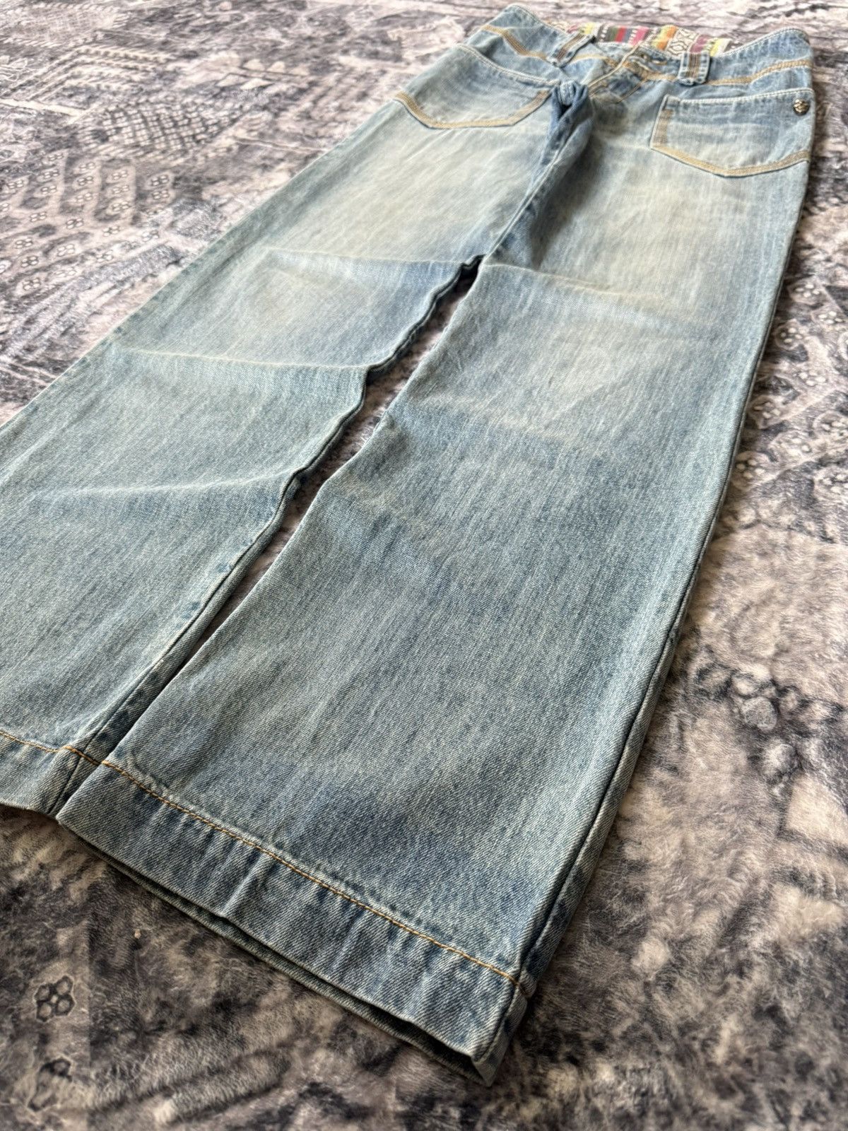 Japanese Brand Kooks & Phellica Flared Tribal Waist Skull Emblem Jeans Size US 28 / EU 44 - 10 Thumbnail