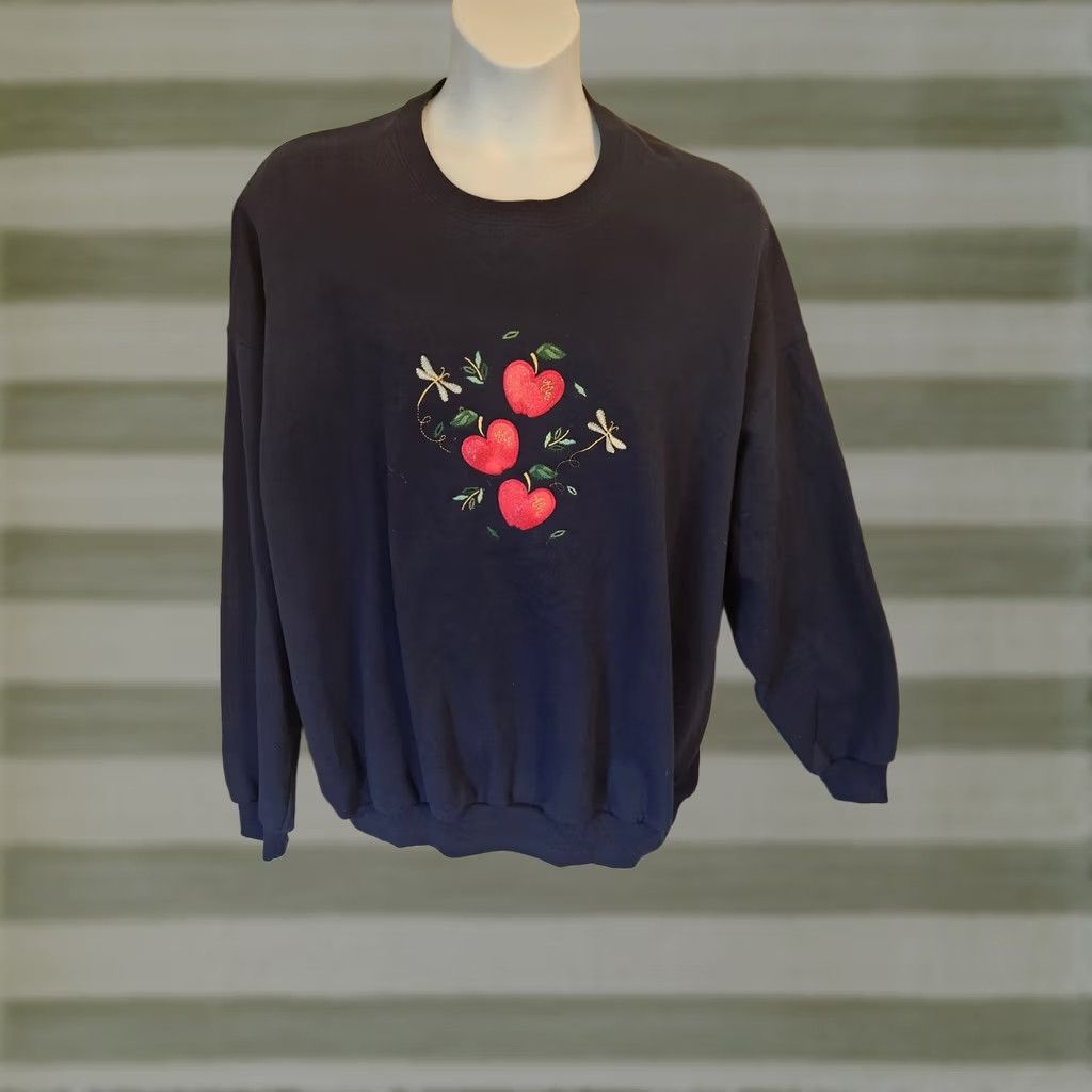 Endless VINTAGE Endless Designs Sweatshirt Embroidered Apples Blue 3X Plus Women Crew Neck Long Sleeve Pullover Cotton Polyester Clothing Designer Activewear Size XXL / US 16-18 / IT 52-54 - 1 Thumbnail