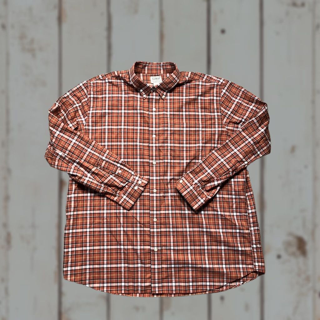 Vintage L.L.Bean Shirt Mens 2XL Orange Plaid Button-Down Cotton Traditional Fit Long Sleeve Size US XXL / EU 58 / 5 - 1 Thumbnail