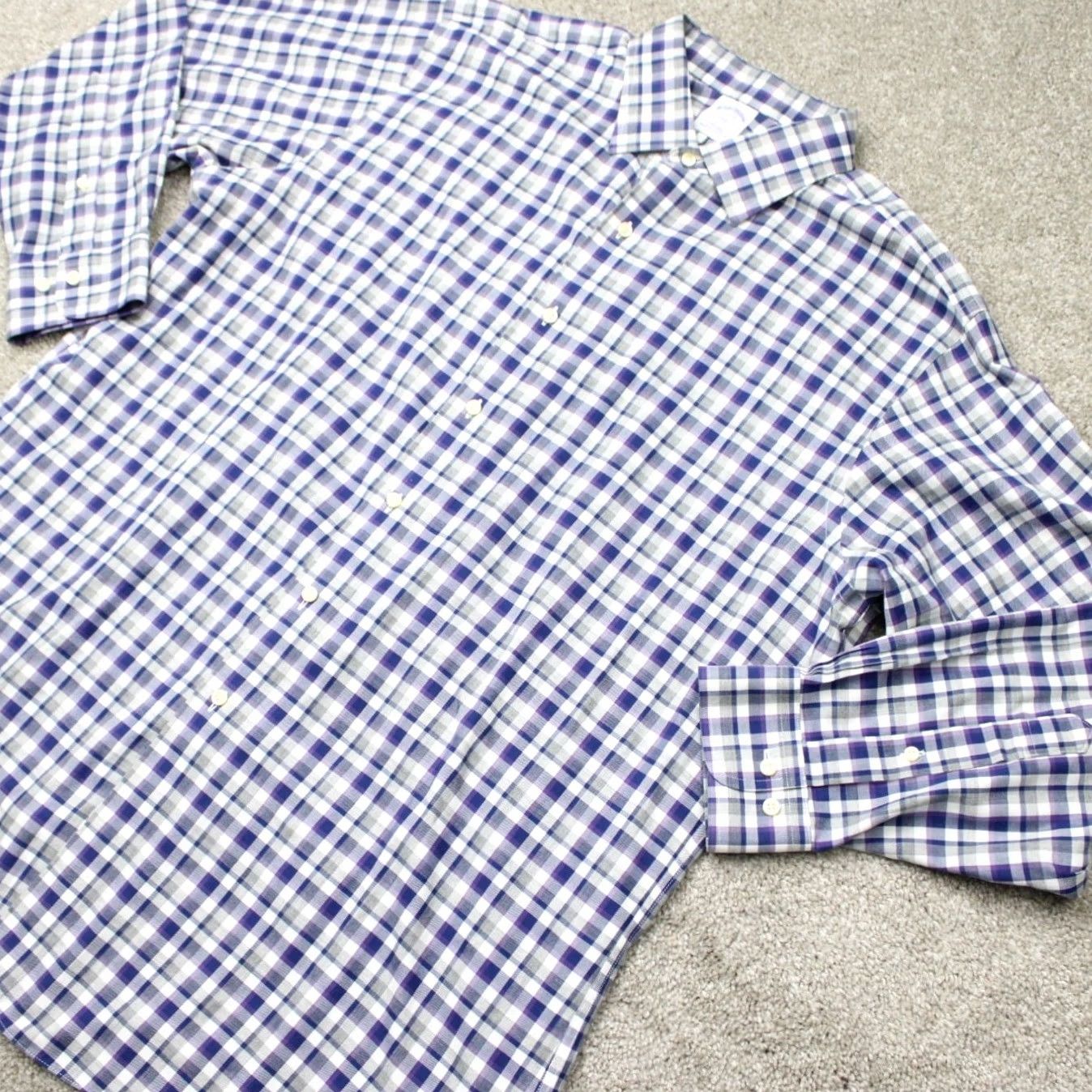 Brooks Brothers Brooks Brothers 346 Shirt Mens 17, 2/3 Purple/Blue Slim Fit Non-Iron Cotton L/S Shirt Size US XL / EU 56 / 4 - 4 Thumbnail