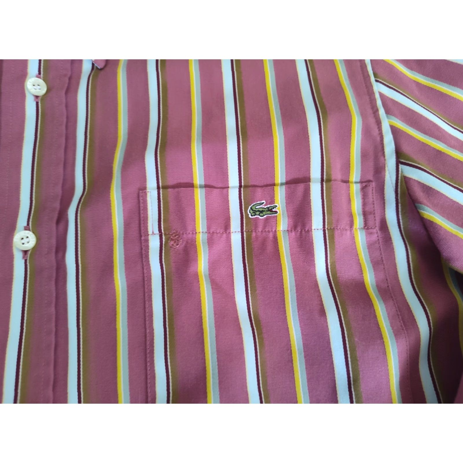 Lacoste VINTAGE Lacoste Mens Dress Shirt Button-Down Collared Long Sleeve Striped Cotton Sz 38 Alligator Logo Size 38R - 6 Thumbnail