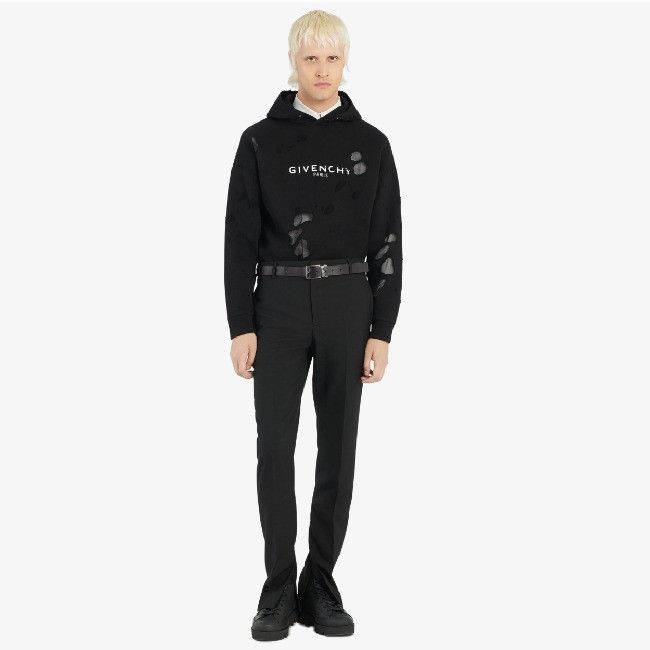Givenchy Black Distressed Blurred Logo Hoodie Size US XL / EU 56 / 4 - 2 Thumbnail