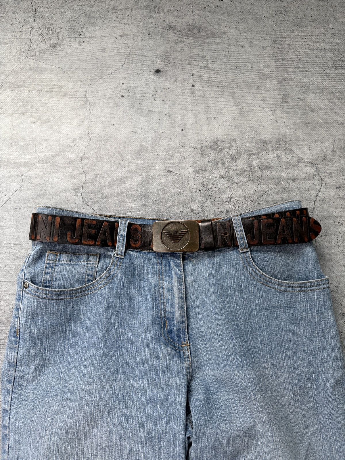 Armani Armani Jeans Retro Brown Leather Belt metal details Logo Y2K Size ONE SIZE - 1 Thumbnail