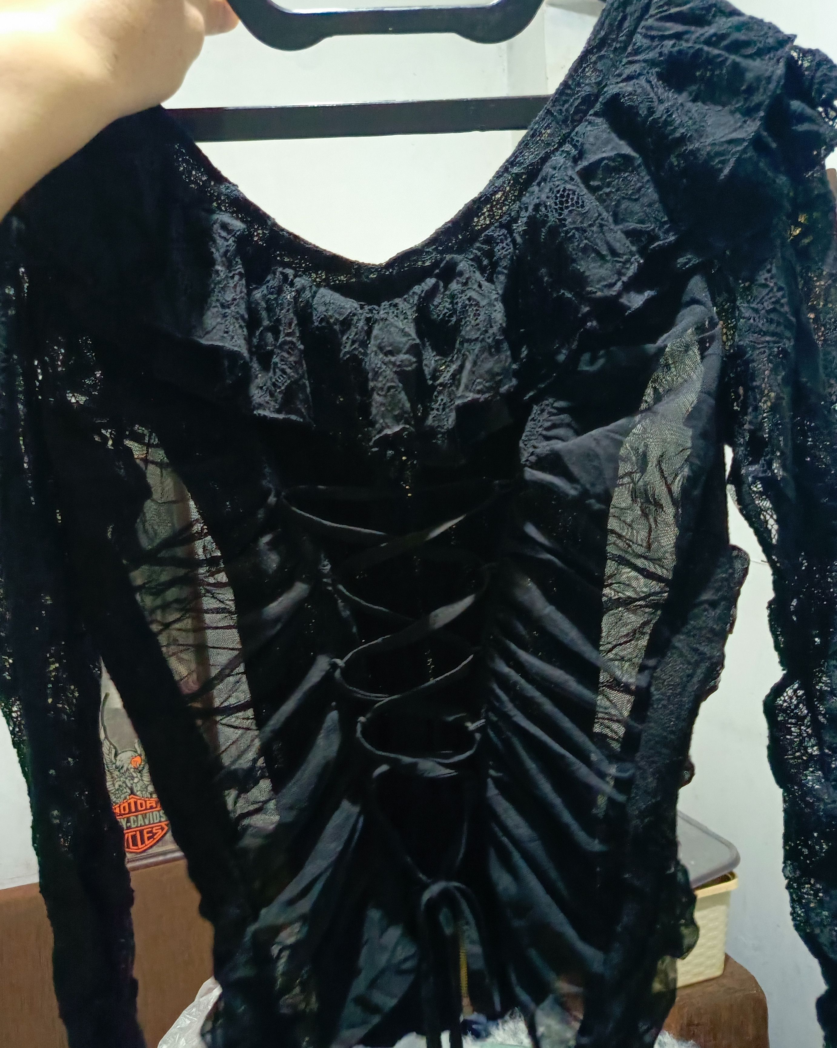 20471120 Vintage Layered Lace Mesh Gothic Blouse Size M / US 6-8 / IT 42-44 - 3 Thumbnail