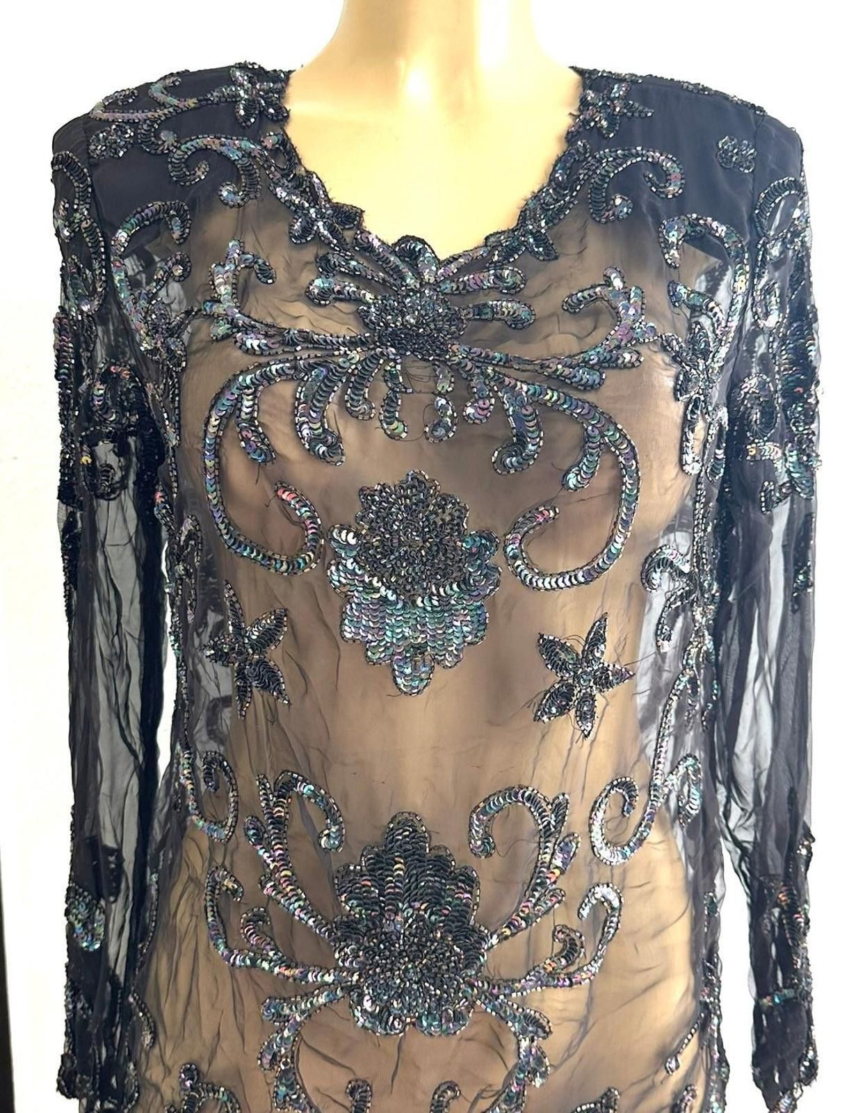 Designer Sequin Blouse Black size 8 only Size M / US 6-8 / IT 42-44 - 1 Preview