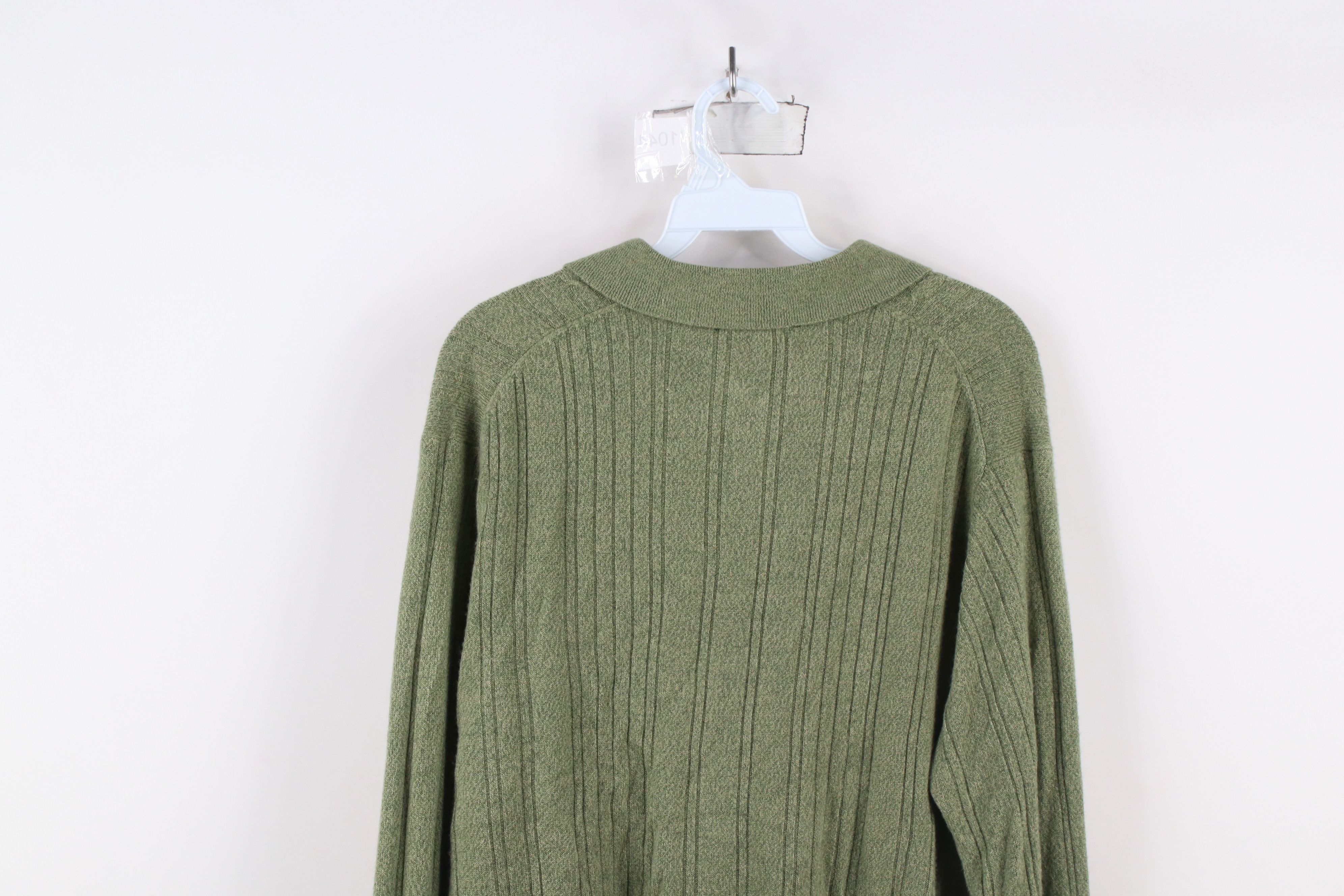 Vintage Vintage 90s Streetwear Cable Knit Collared Sweater Green Size US L / EU 52-54 / 3 - 9 Thumbnail