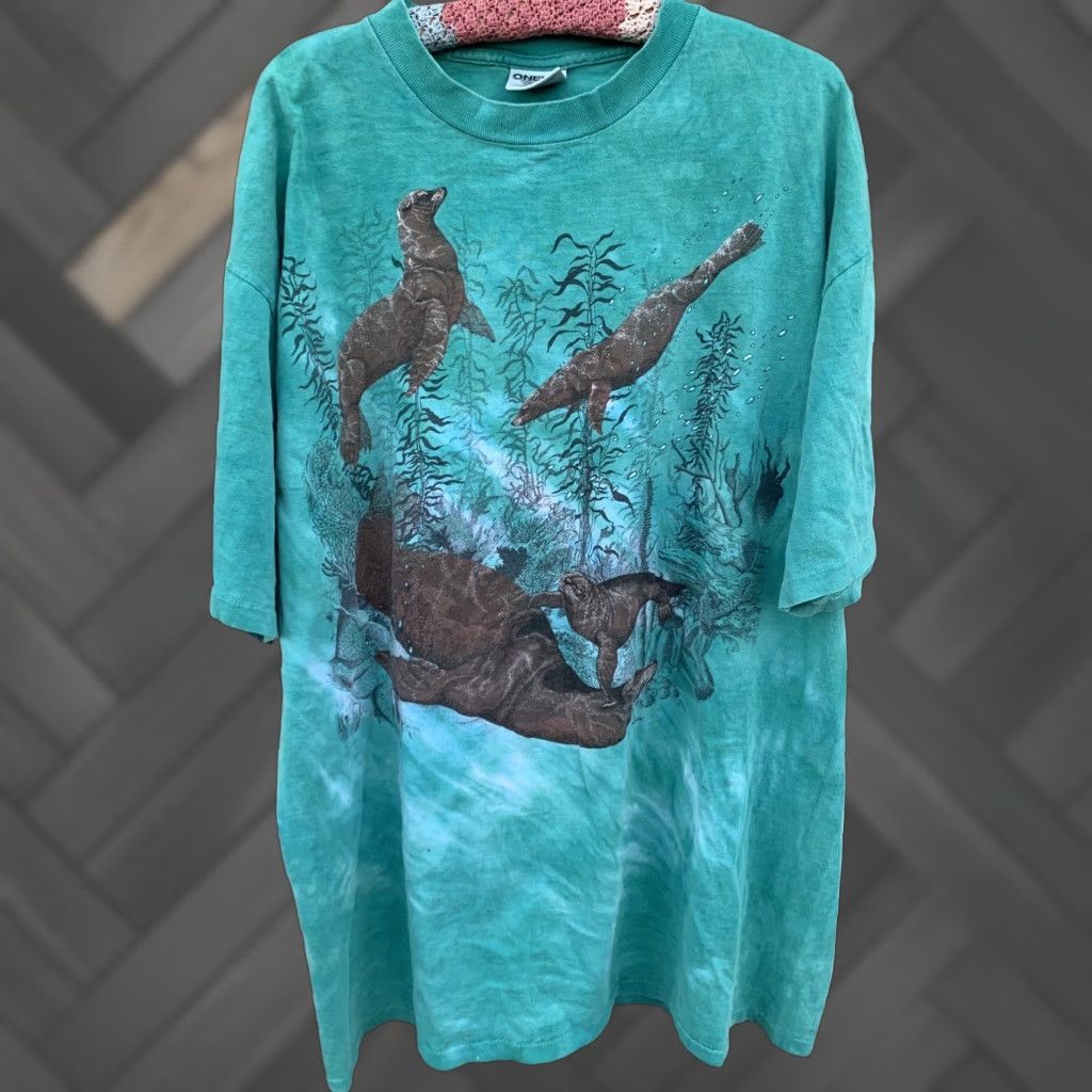 Vintage Vtg Marine World Africa USA Vallejo California Nature Tee T Shirt Seal Seals XL Shirt Men Green 1990s Graphic Tee USA Sportswear/Beach Size US XL / EU 56 / 4 - 1 Thumbnail