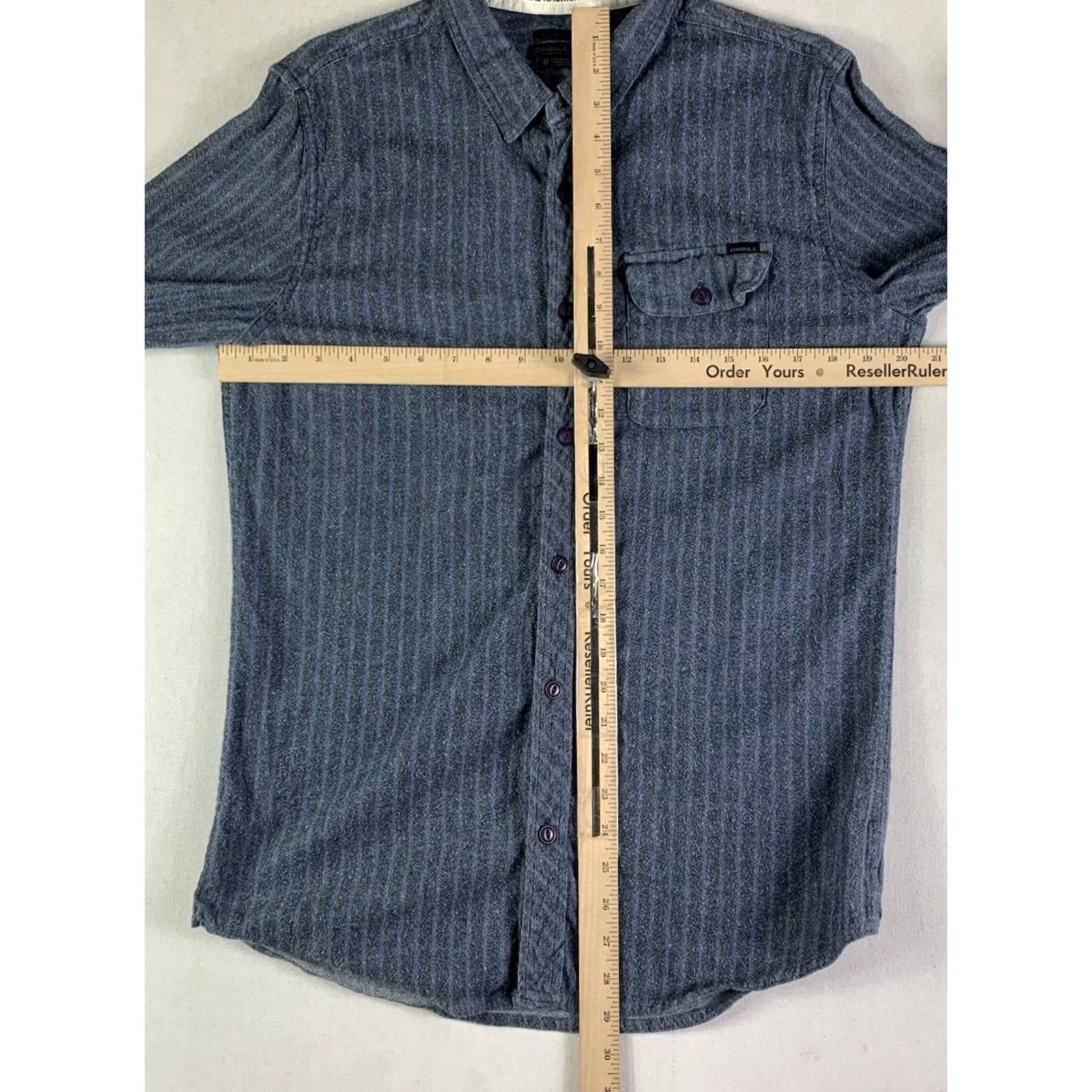 O'Neill O'Neill Flannel Shirt Mens Medium Blue Striped Long Sleeve Button-Up Button-Front Collar Spread 100% Cotton Heavyweight Regular Size US M / EU 48-50 / 2 - 4 Thumbnail