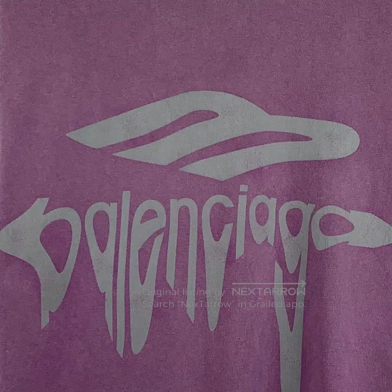Balenciaga Balenciaga Purple Aged Hole Logo Print Cotton Crewneck Sho Size US S / EU 44-46 / 1 - 4 Thumbnail