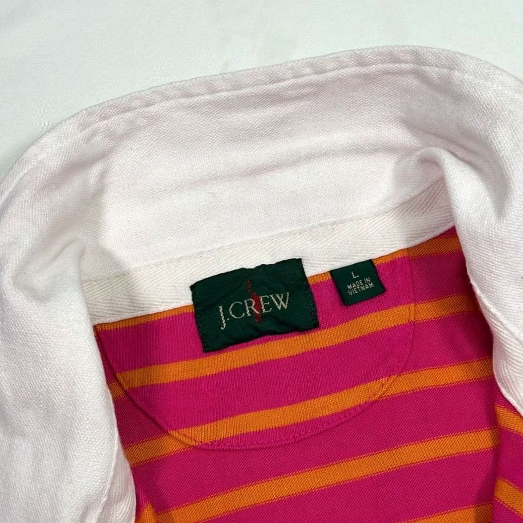 Vintage EUC J Crew Rugby Striped Pink Orange Polo Shirt Short Sleeve Mens Large Size US L / EU 52-54 / 3 - 4 Thumbnail