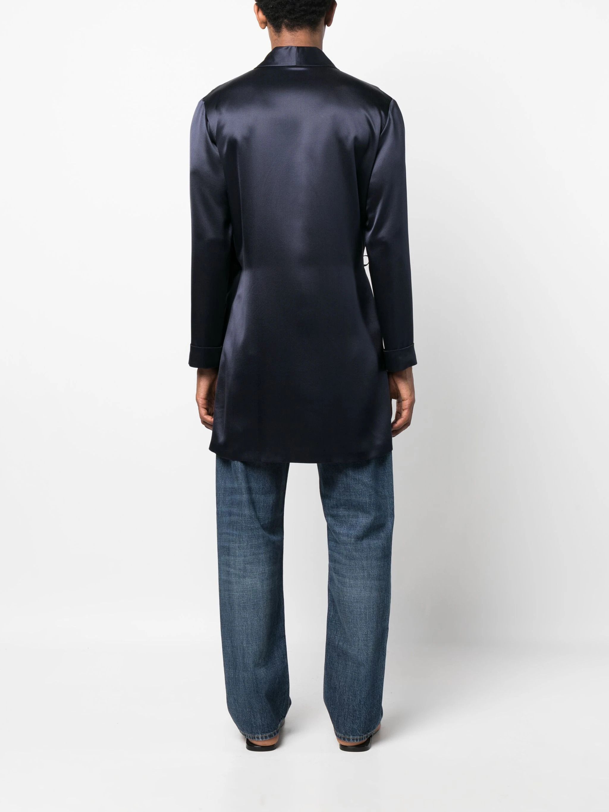 Saint Laurent Paris o1s1wg110924 Off-Centre Silk Coat in Navy Blue Size US XS / EU 42 / 0 - 4 Thumbnail