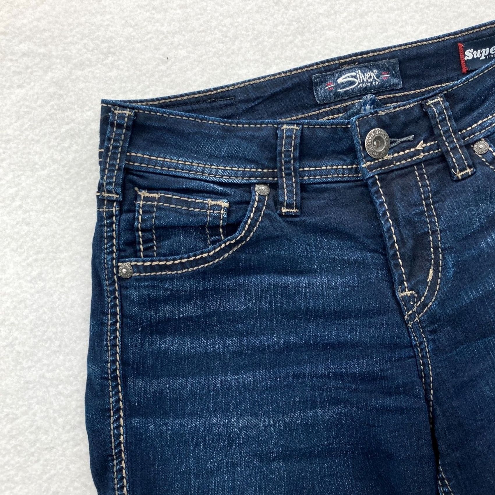 Silver Jeans Co. Silver Jeans Suki Straight Women's 27x32 Dark Blue Denim Grunge Slim Jeans Size 27" / US 4 / IT 40 - 3 Thumbnail