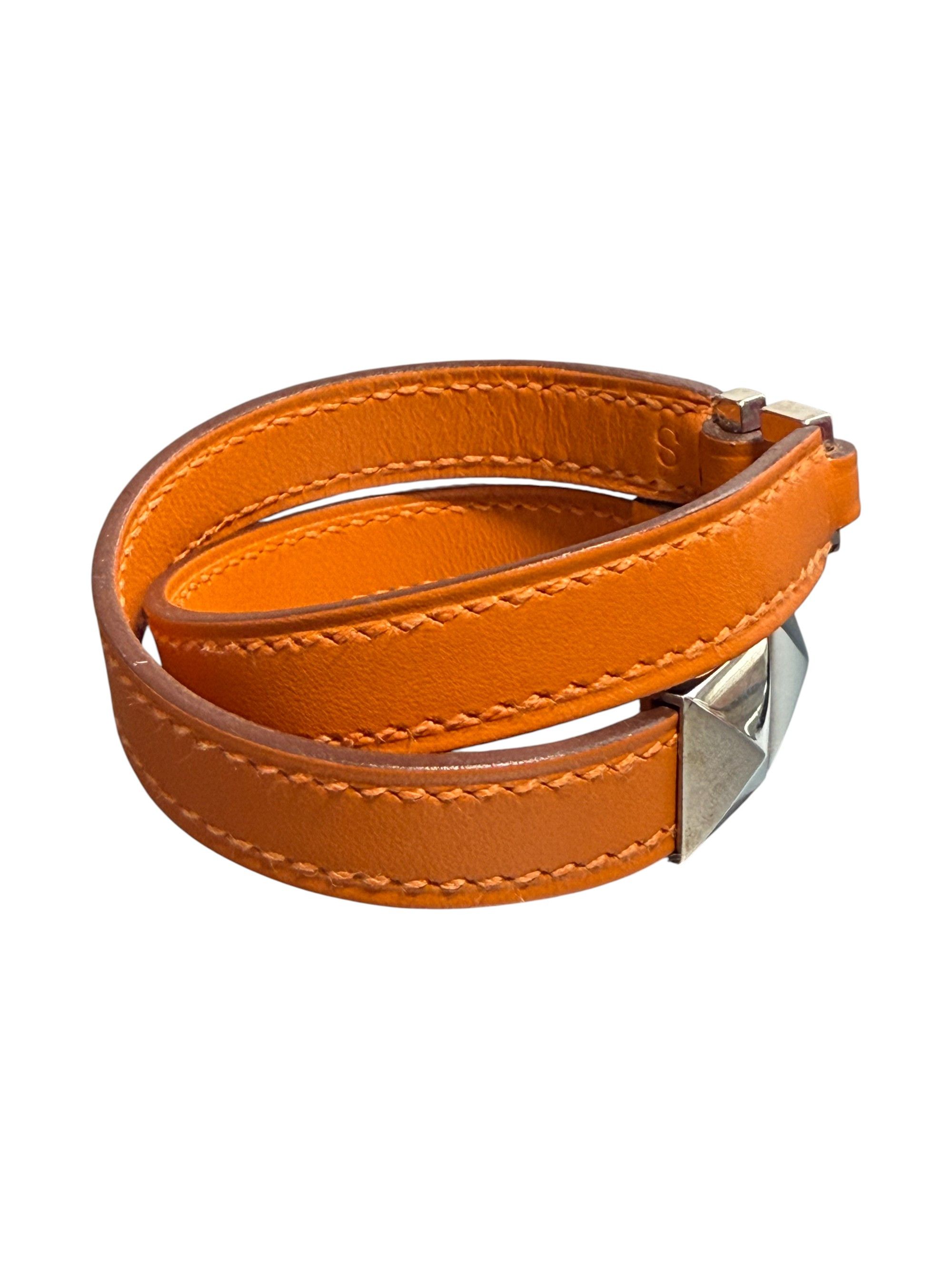 Hermes Hermes Medor Double Wrap Leather Bracelet Orange Small Size ONE SIZE - 9 Thumbnail