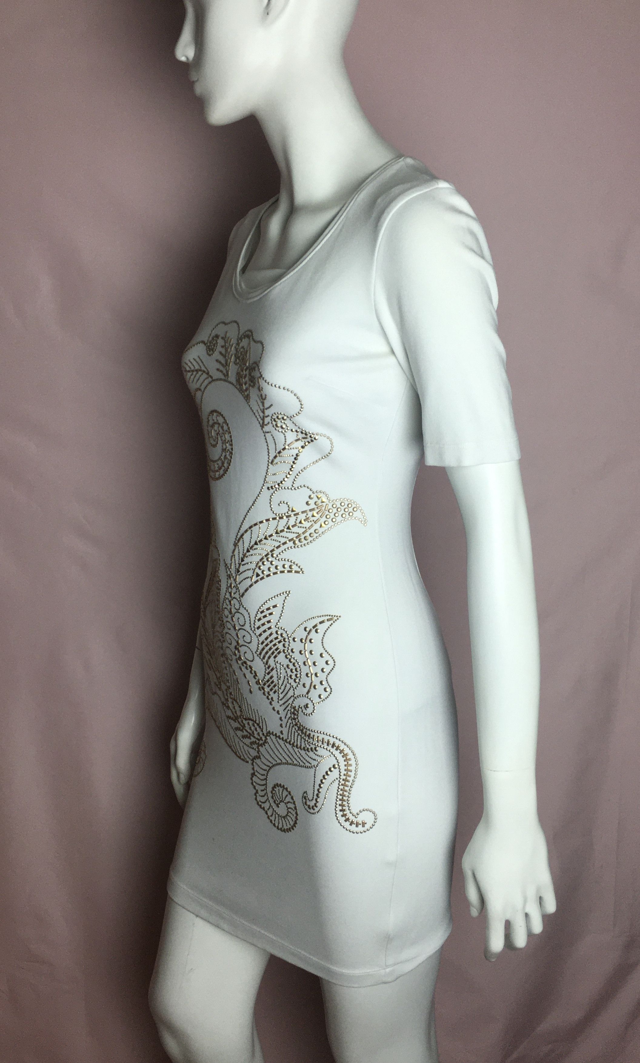 Versace Versace Jeans White Baroque Studded Paisley Dress Size S / US 4 / IT 40 - 4 Thumbnail