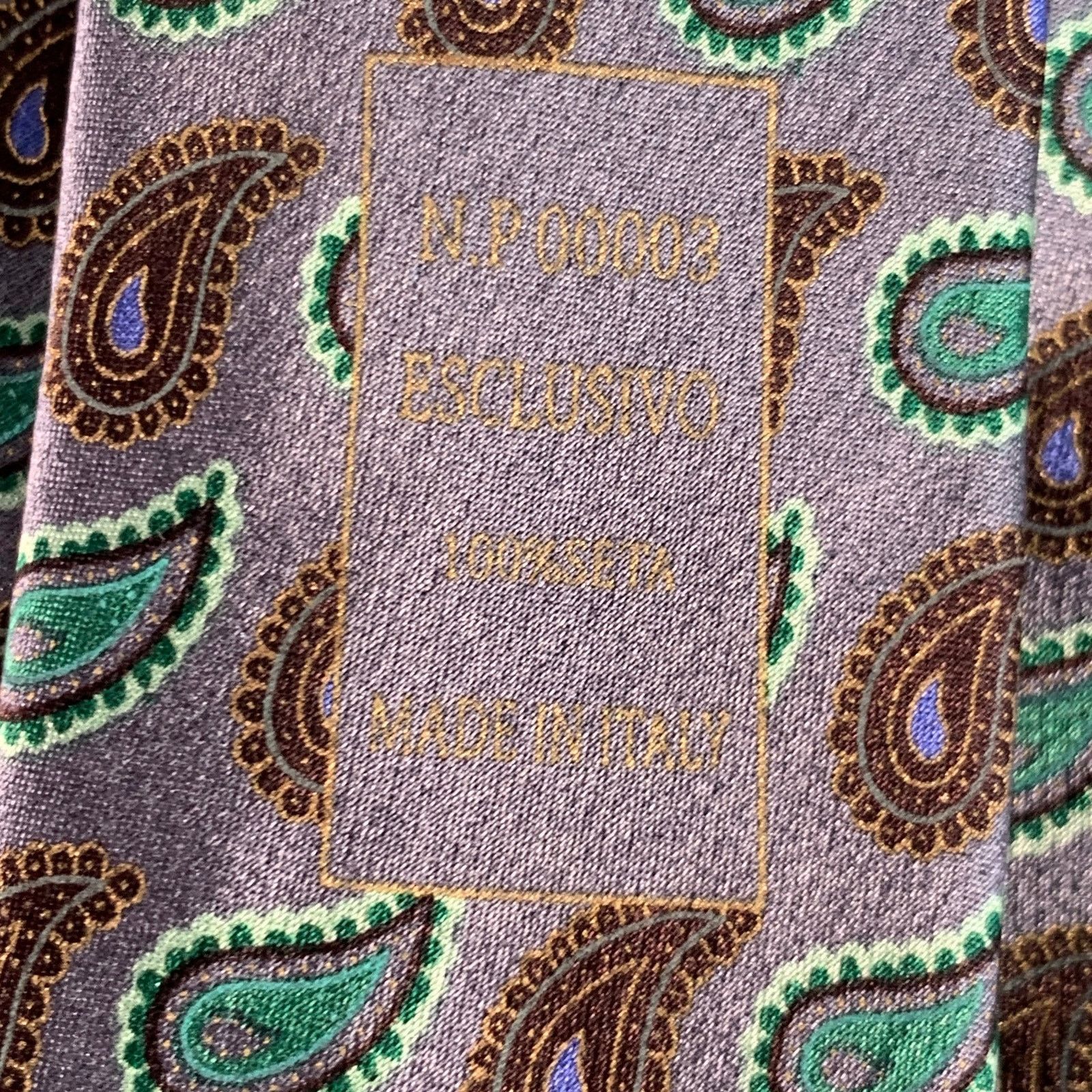 Ermenegildo Zegna ERMENEGILDO ZEGNA Grey Green Paisley Silk Tie Size ONE SIZE - 4 Thumbnail