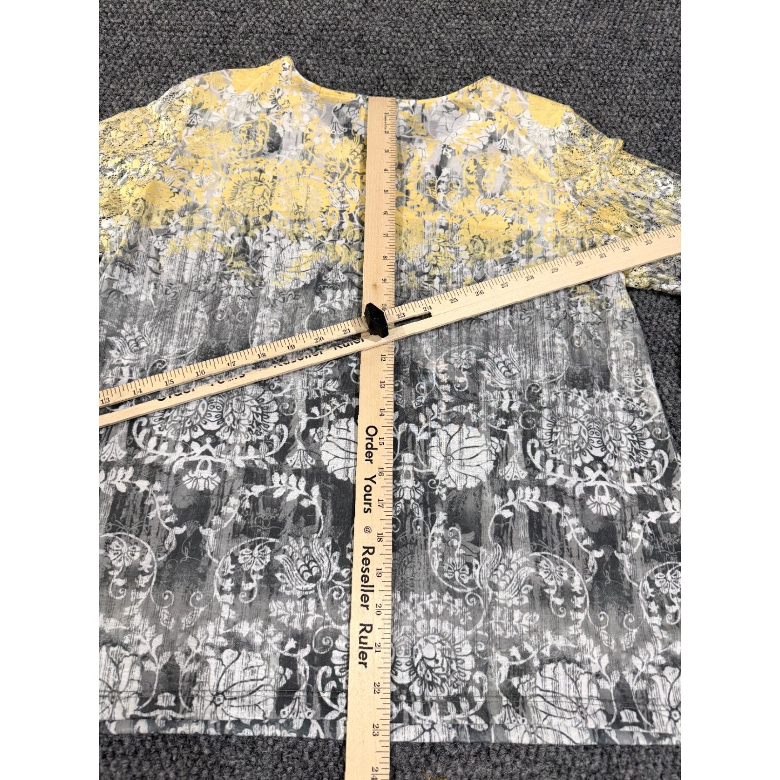 Vintage Alfred Dunner Blouse Womens Petite Medium Gray Yellow Floral Long Sleeve Stretch Shirt Size M / US 6-8 / IT 42-44 - 7 Thumbnail