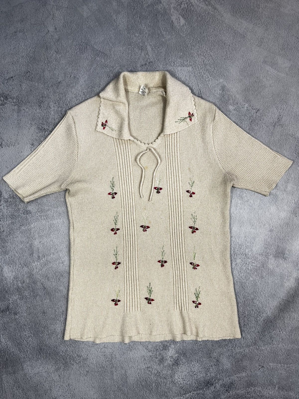 Japanese Brand × Vintage Vintage 90s Knit golf 1/4 floral polo tee old money retro Size XL / US 12-14 / IT 48-50 - 1 Thumbnail
