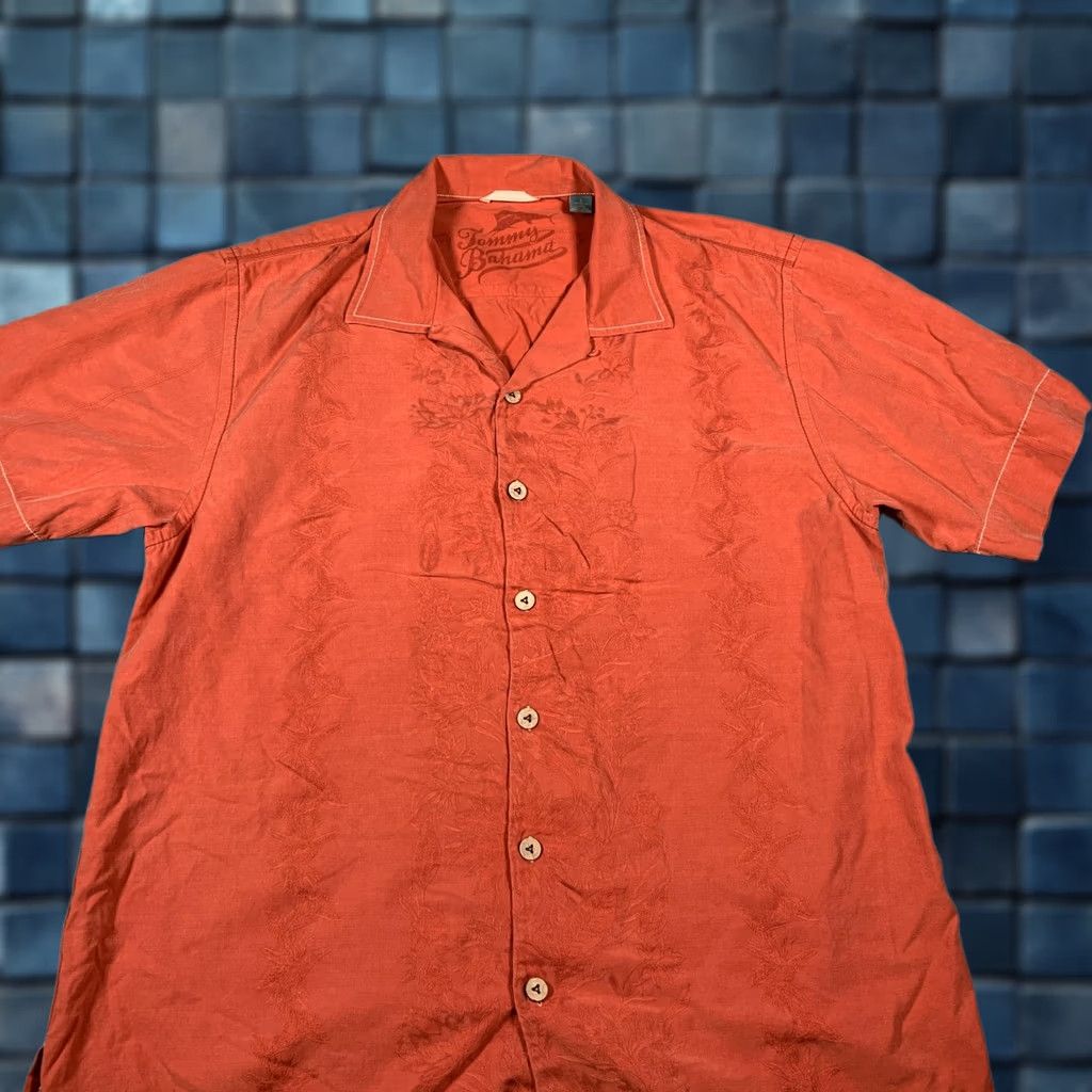 Tommy Bahama Tommy Bahama Shirt Mens L Orange Silk Cotton Embroidered Camp Hawaiian Button-Up Short Sleeve Size US L / EU 52-54 / 3 - 1 Thumbnail