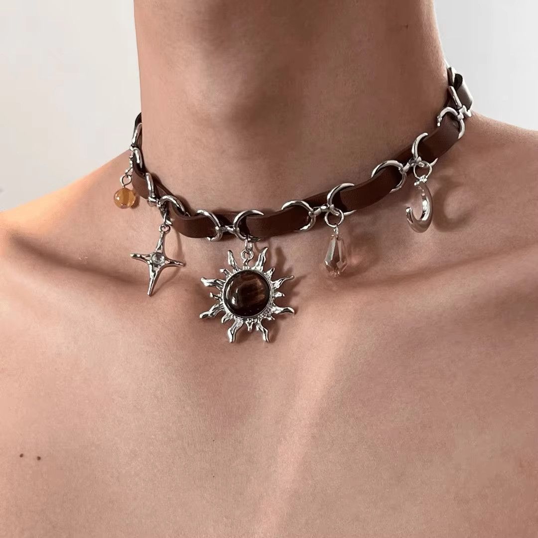Jewelry Korean Charm Aesthetic Crystal Sun Pendant Necklace Size ONE SIZE - 1 Thumbnail
