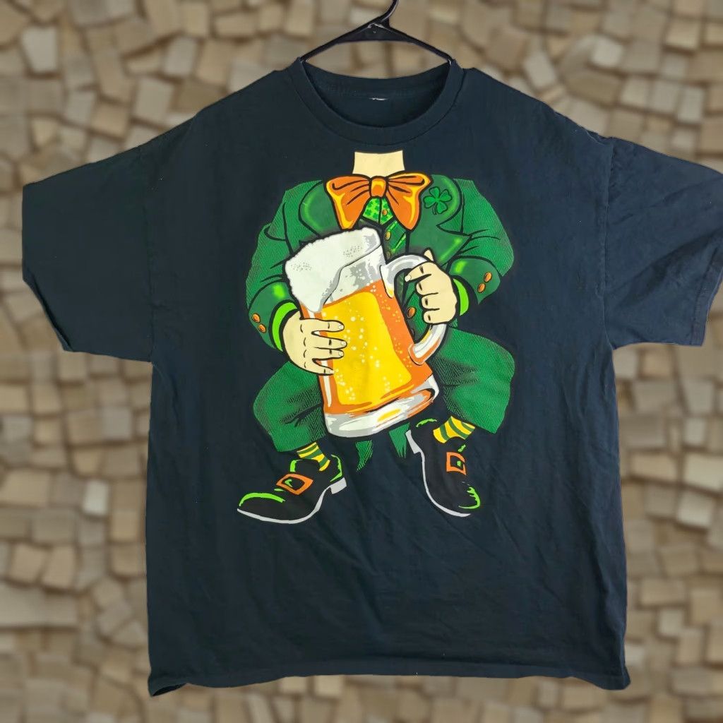 Vintage St Patricks Day Leprechaun Graphic Shirt Mens Large Black Crew Neck Short Sleeve T-Shirt Size US L / EU 52-54 / 3 - 1 Thumbnail
