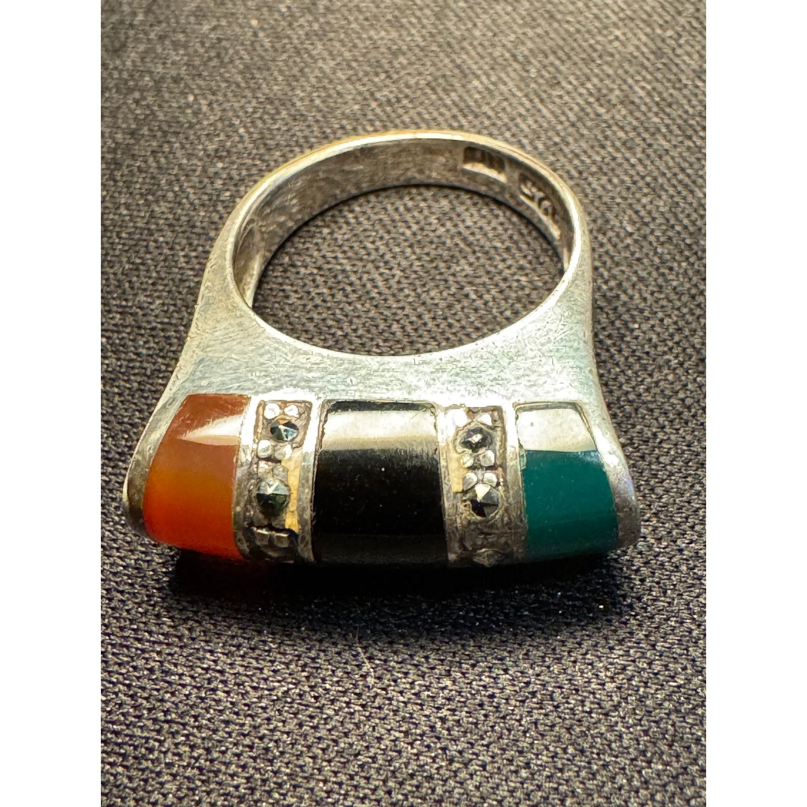 Other 925 Sterling Onyx Carnelian Jade Size 6 Ring Size ONE SIZE - 4 Thumbnail
