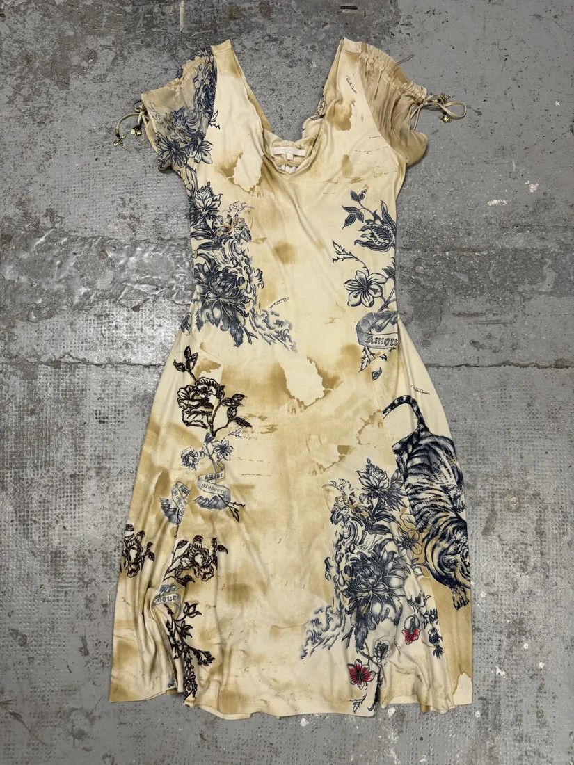 Roberto Cavalli SS2003 Roberto Cavalli Beige Silk Tattoo Dress Size M / US 6-8 / IT 42-44 - 1 Thumbnail