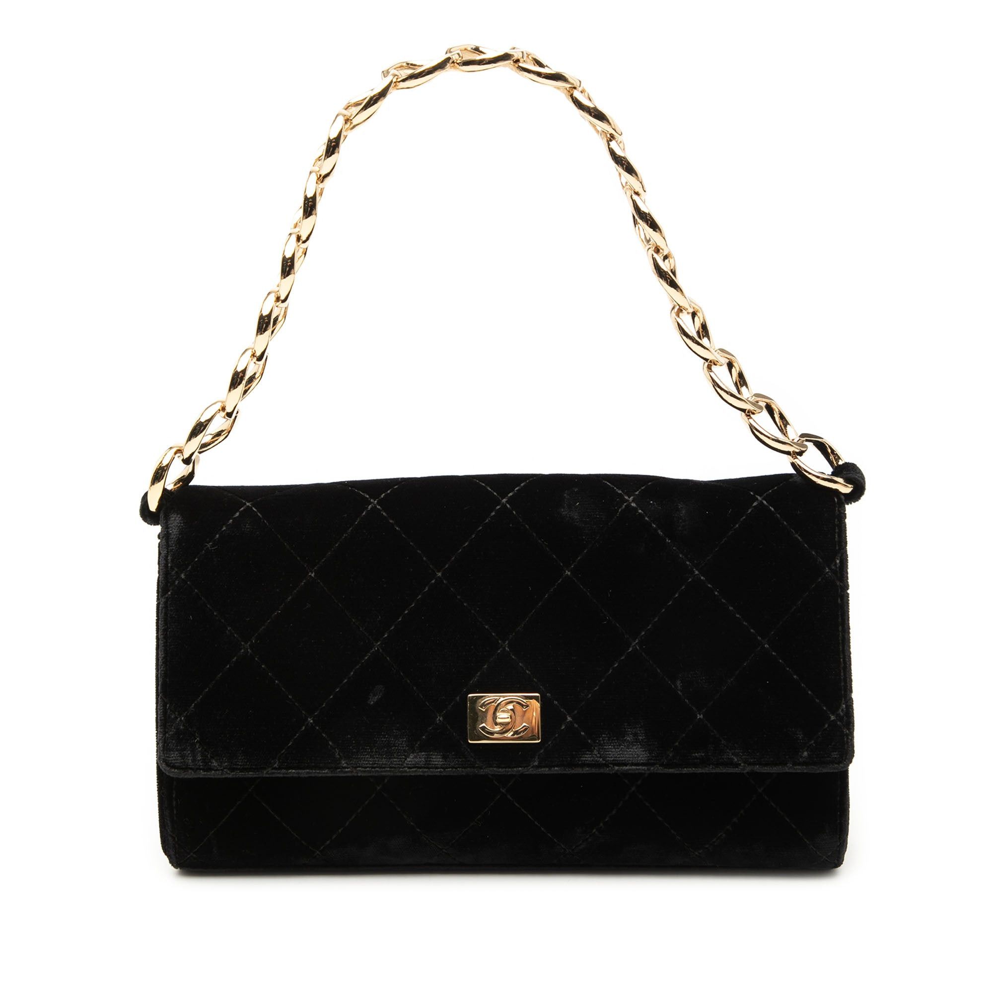 CC Quilted Velvet Chain Shoulder Bag