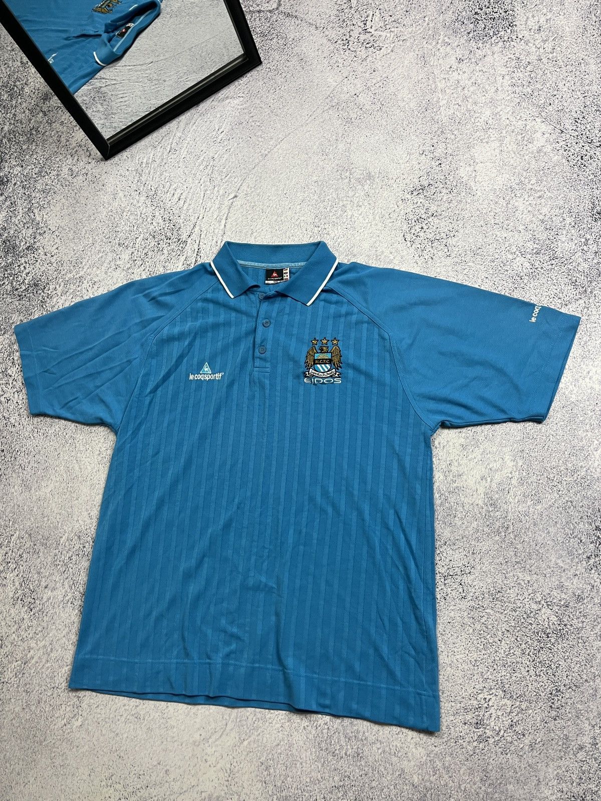 Le Coq Sportif × Vintage Vintage 90s Manchester City Le Coq Sportif Jersey Polo Shirt Size US L / EU 52-54 / 3 - 3 Thumbnail