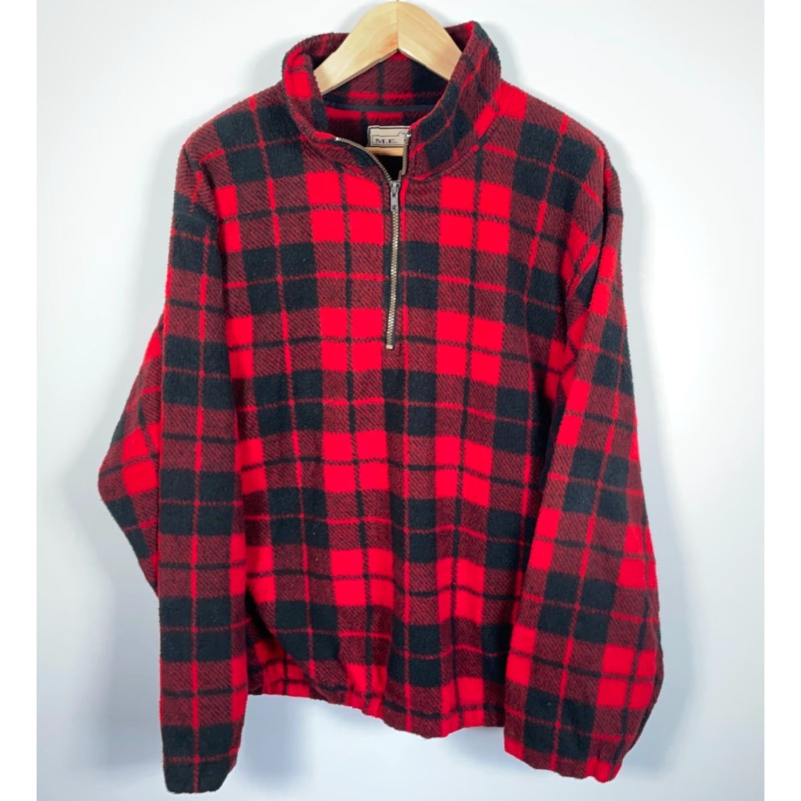 Vintage VINTAGE M.E. Sport 90s Deep Pile 1/4 Zip Fleece Pullover Jacket XL Men Red Black Plaid Relaxed Fit Size US XL / EU 56 / 4 - 2 Thumbnail