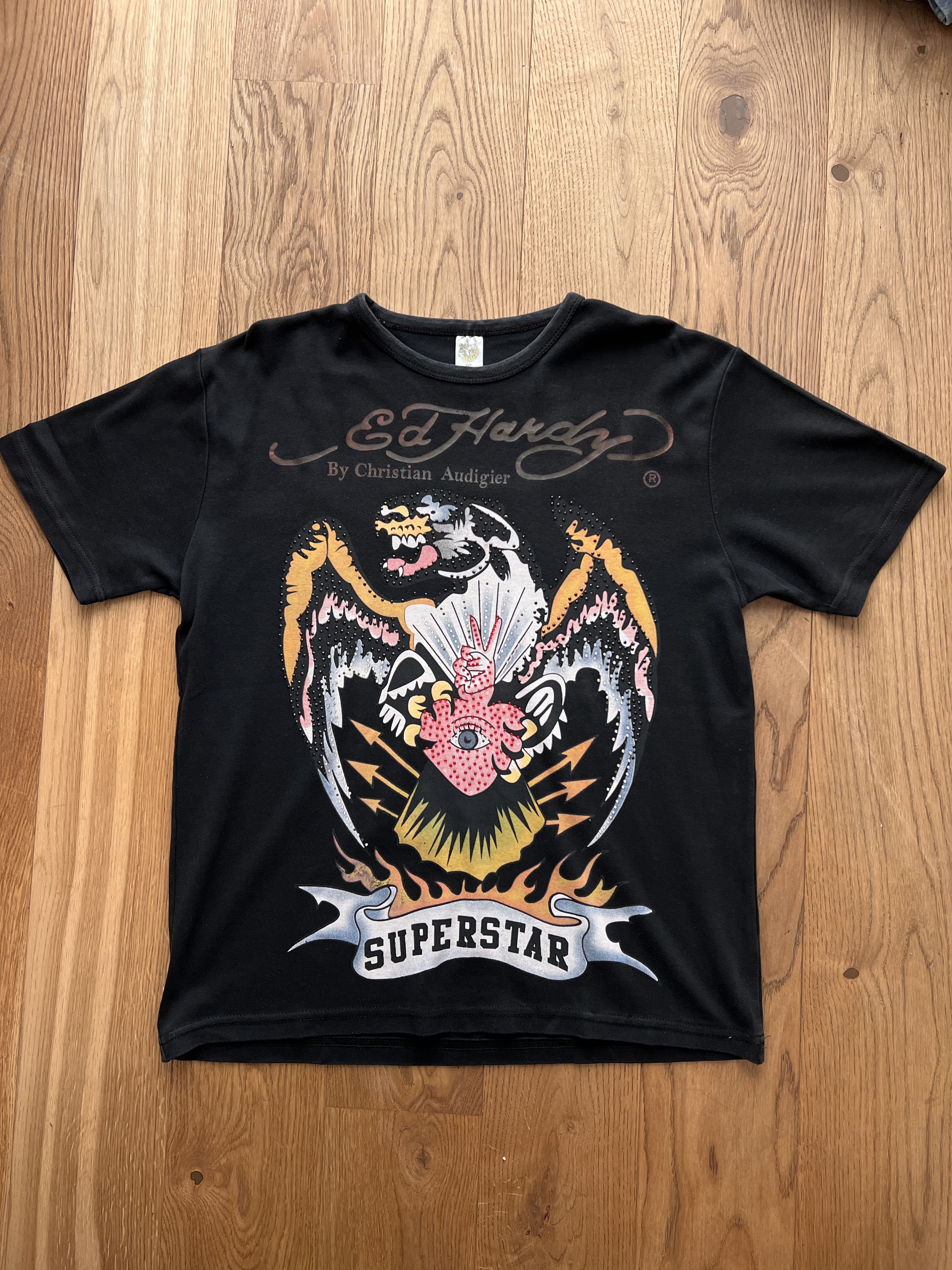 Ed Hardy Superstar Rhinestones vintage printed t shirt tee