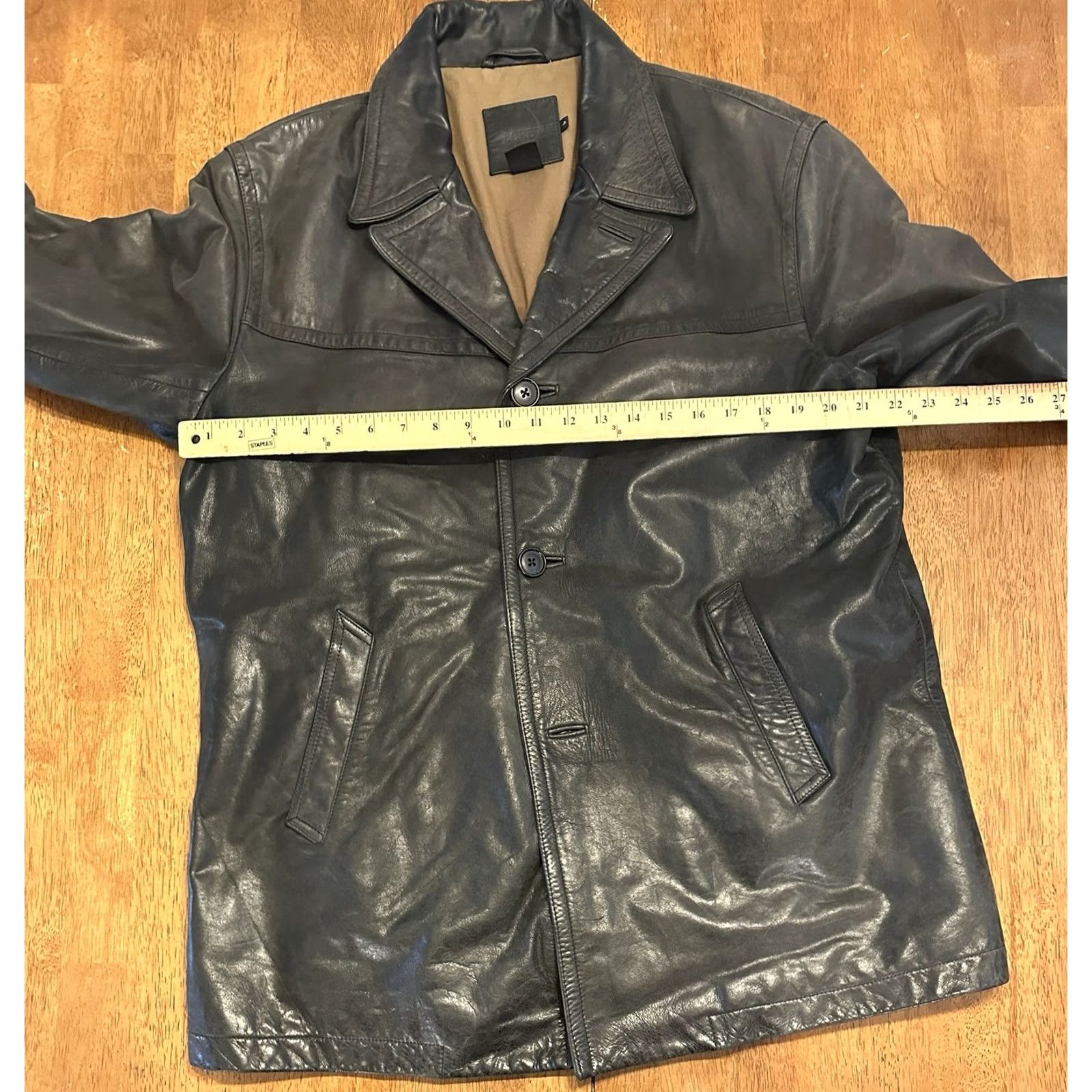 J.Crew VINTAGE J. Crew Leather Jacket Large Black Button Up Missing Bottom Button Size US 33 - 5 Thumbnail