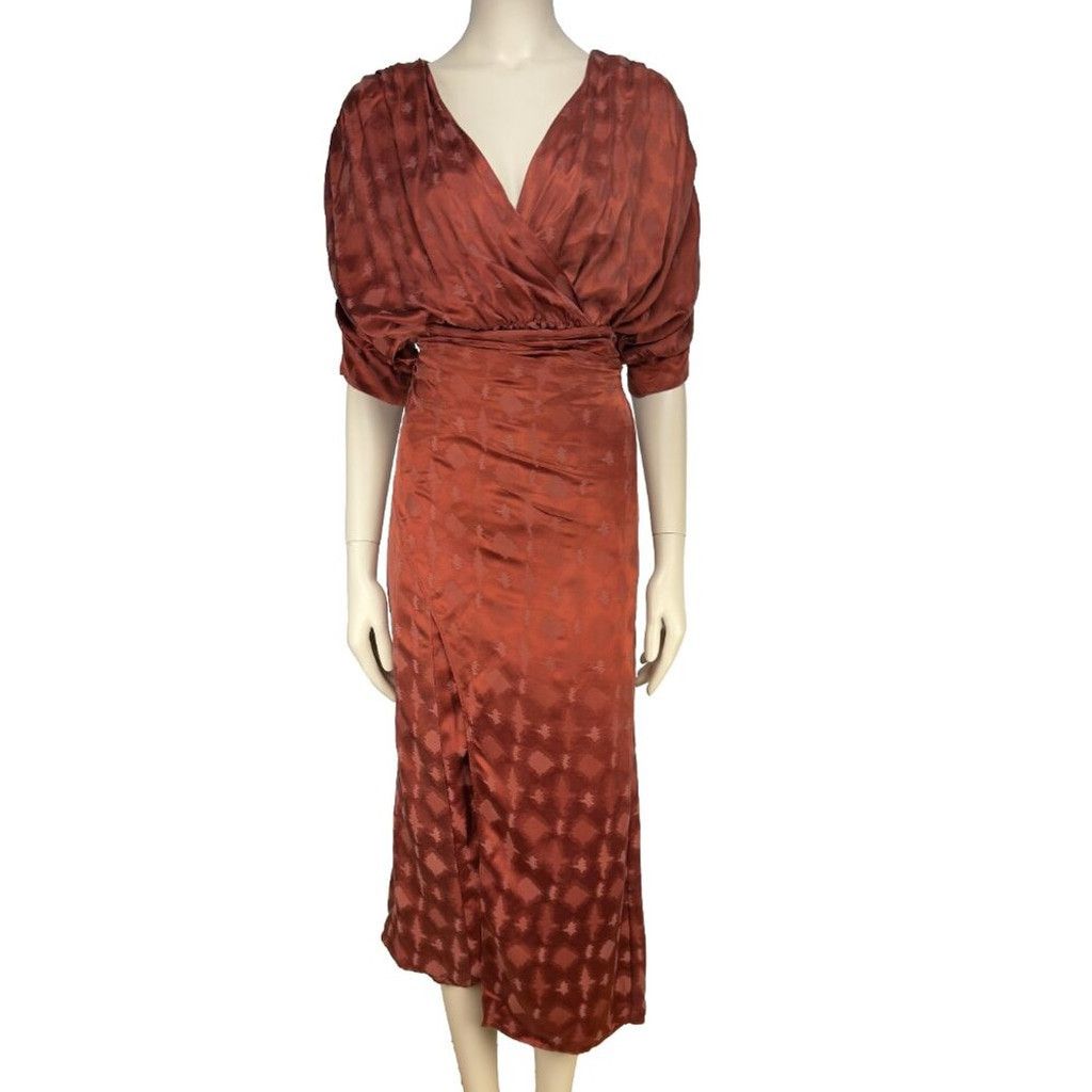 Callaway Revolve CALLAHAN Sami Rust Satin Tie Waist Midi Dress sz XS Size XS / US 0-2 / IT 36-38 - 9 Thumbnail