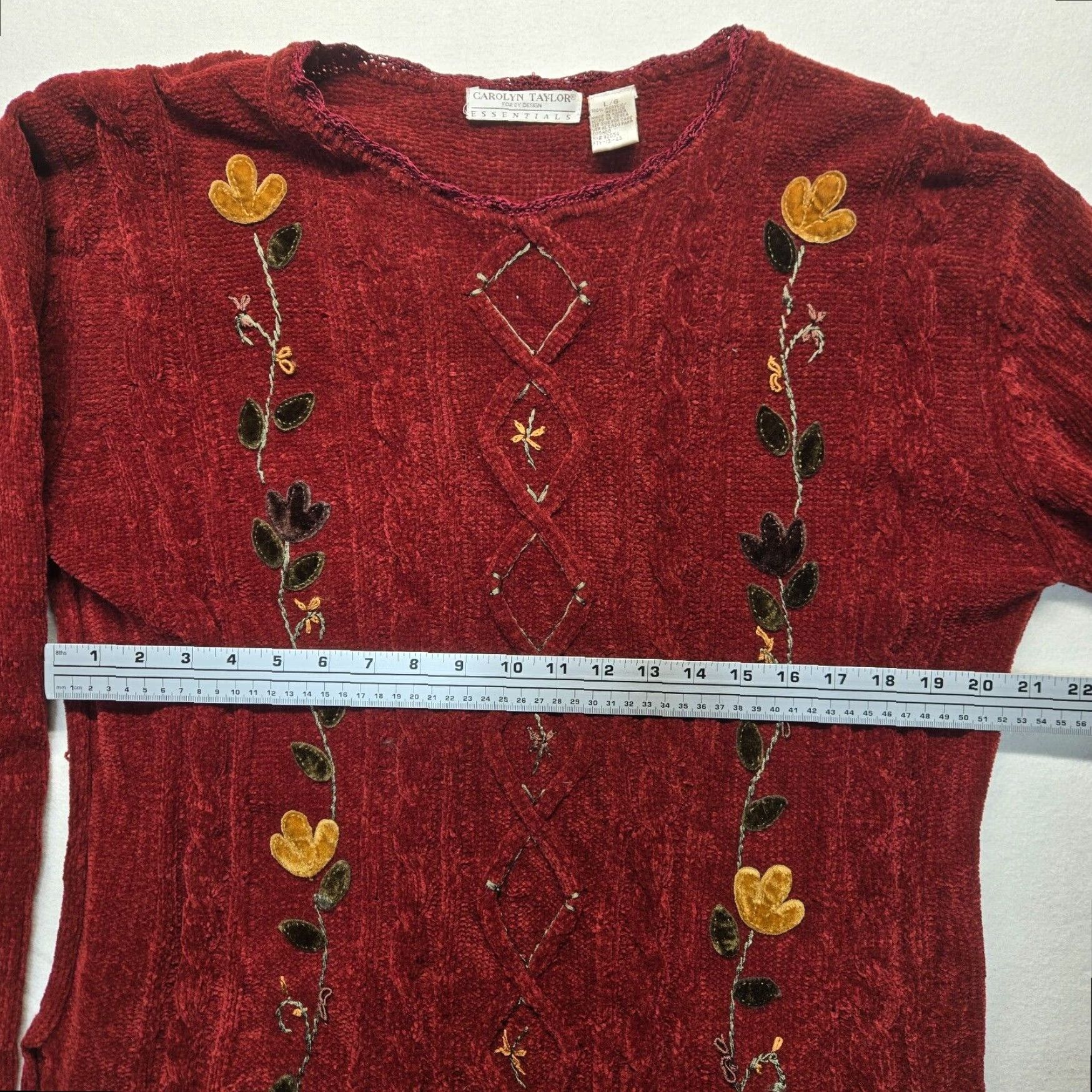 Vintage Taylor Floral Long Sleeve Red Sweater Women's Large Adult Pullover Size L / US 10 / IT 46 - 4 Thumbnail