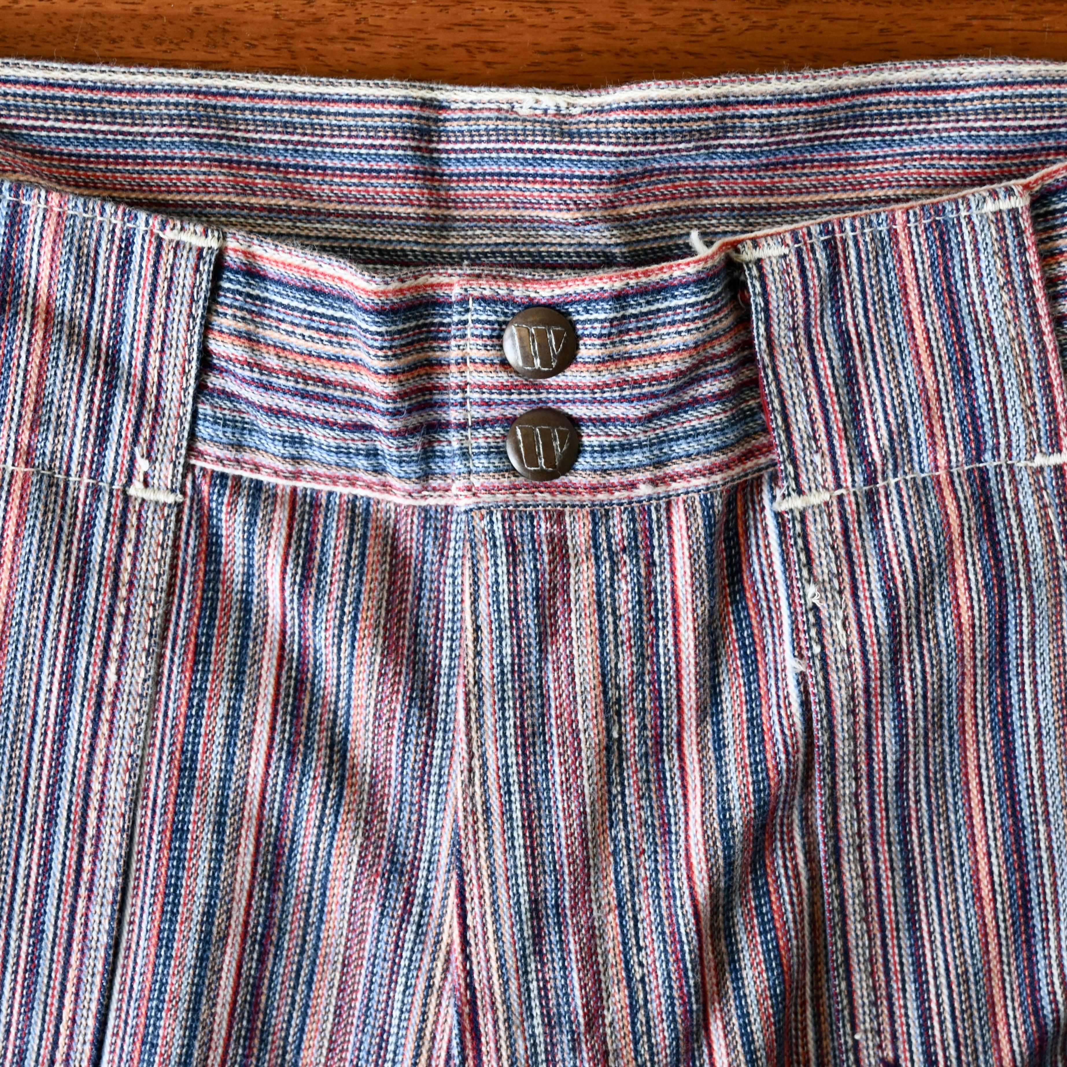 Warehouse & Co. DUBBLE WORKS 1970s Lee inspired striped cotton bush jeans Size US 31 - 7 Thumbnail