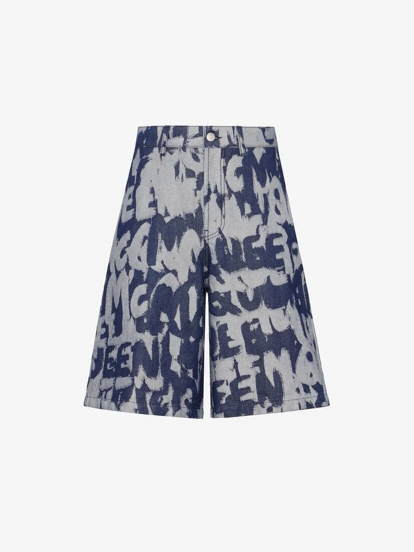 Alexander McQueen o1srvl11e0226 McQueen Graffiti Denim Shorts In Multicolor Size US 30 / EU 46 - 1 Thumbnail
