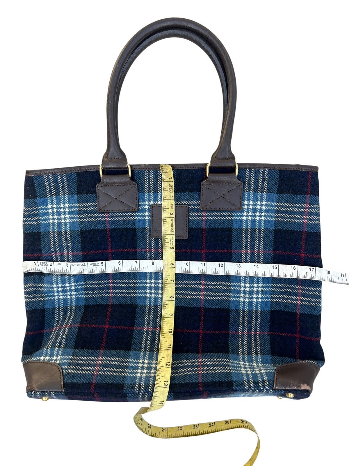 Leather The Scotch House Leather Cotton Plaid Tote Bag Size ONE SIZE - 6 Thumbnail
