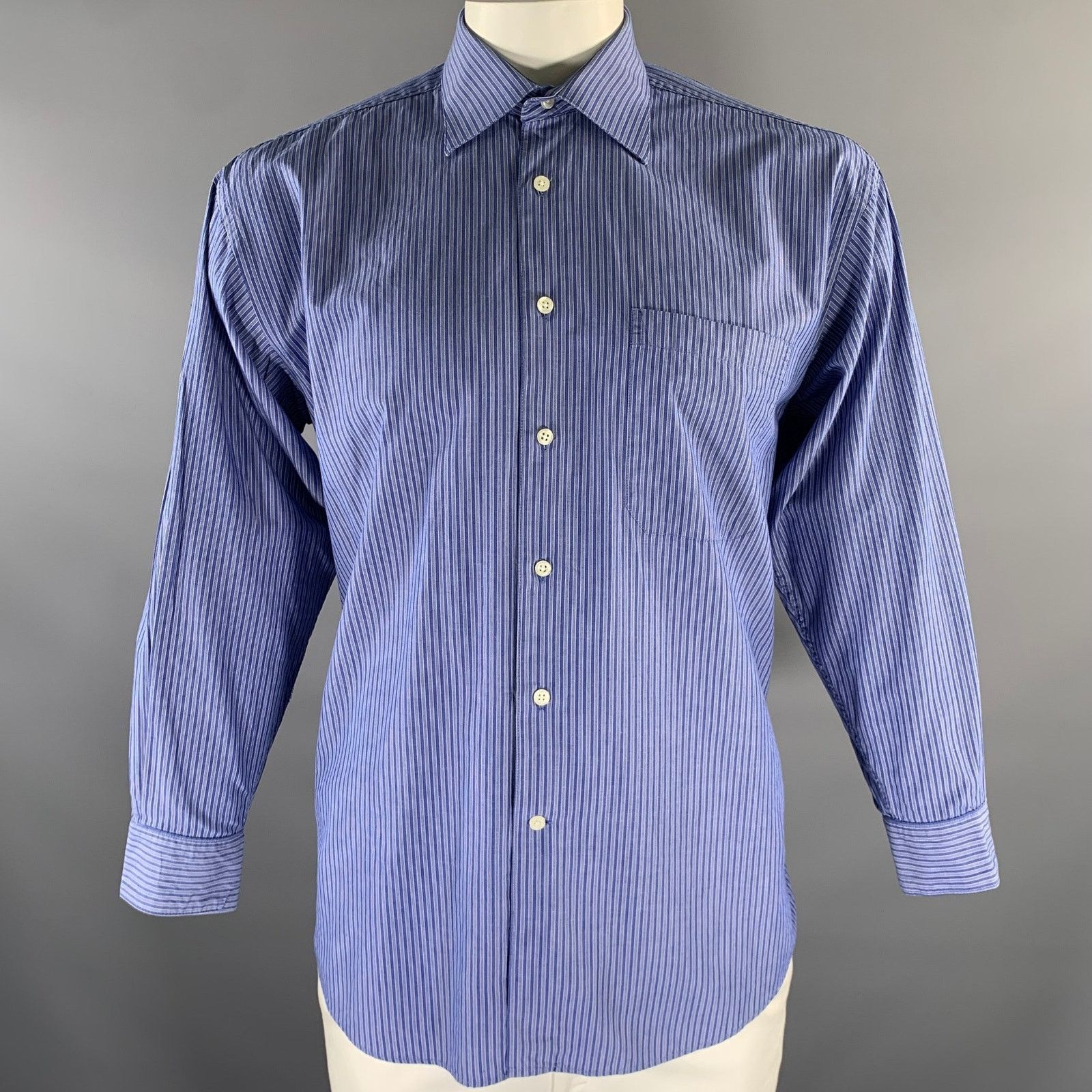 Dior CHRISTIAN DIOR L Blue White Stripe Cotton Vintage LS Shirt Size US L / EU 52-54 / 3 - 1 Thumbnail