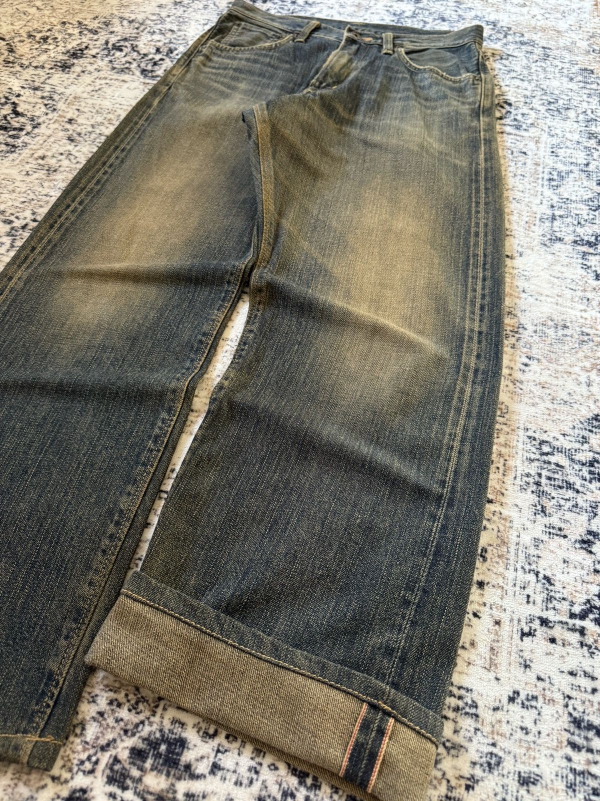 Beams Plus × Orslow Edwin 505 Mud Wash Patina Fade Selvedge Loose Jeans Size US 29 - 3 Thumbnail