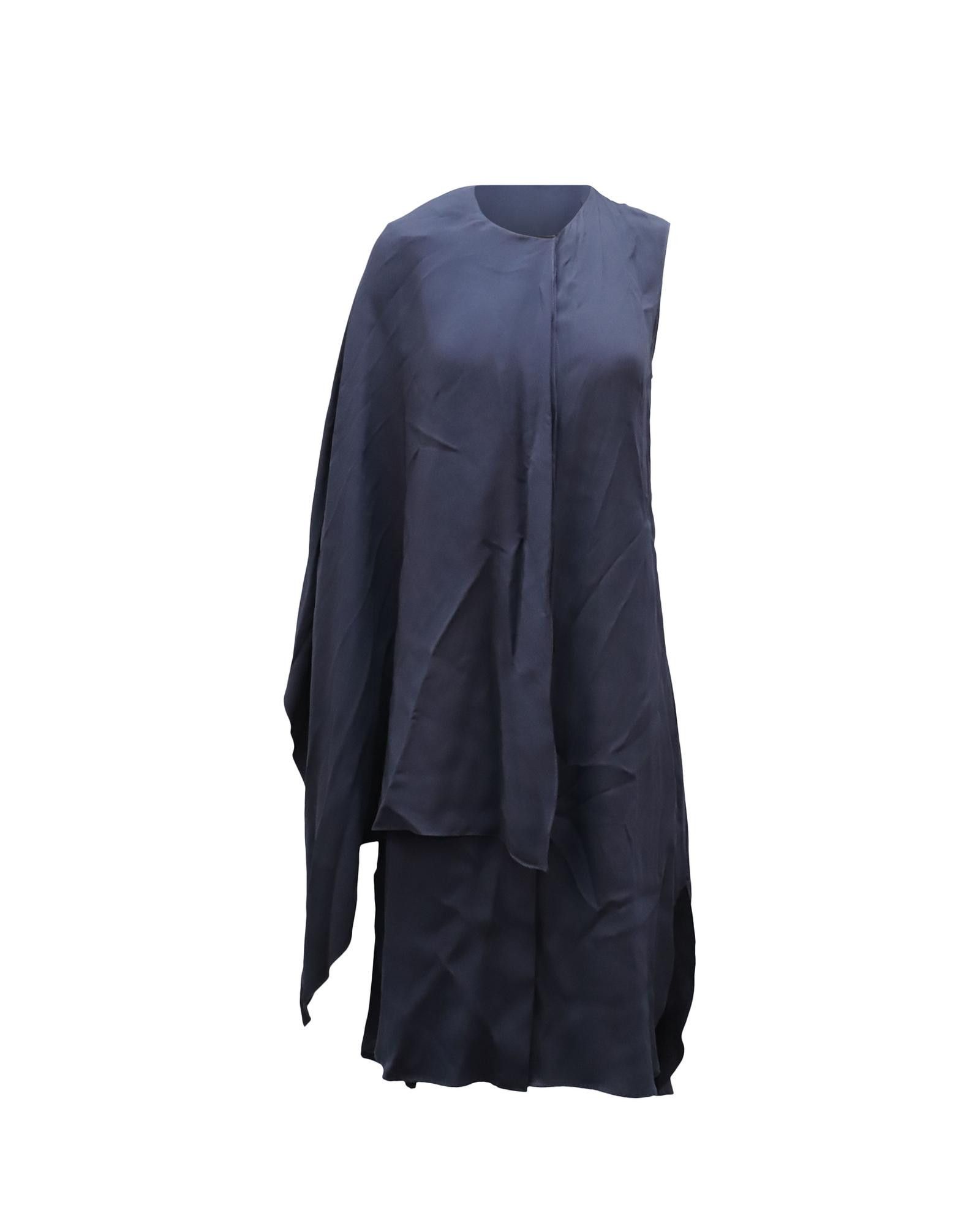image of Navy Blue Asymmetric Cape Dress In Lightweight Stretch Jersey By Adam Lippes, Women's (Size Medium)