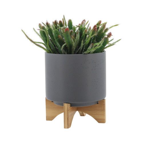 Designer × Homemade S/2 8/10" PLANTER W/ WOOD STAND, MATTE GRAY Size US L / EU 52-54 / 3 - 5 Thumbnail