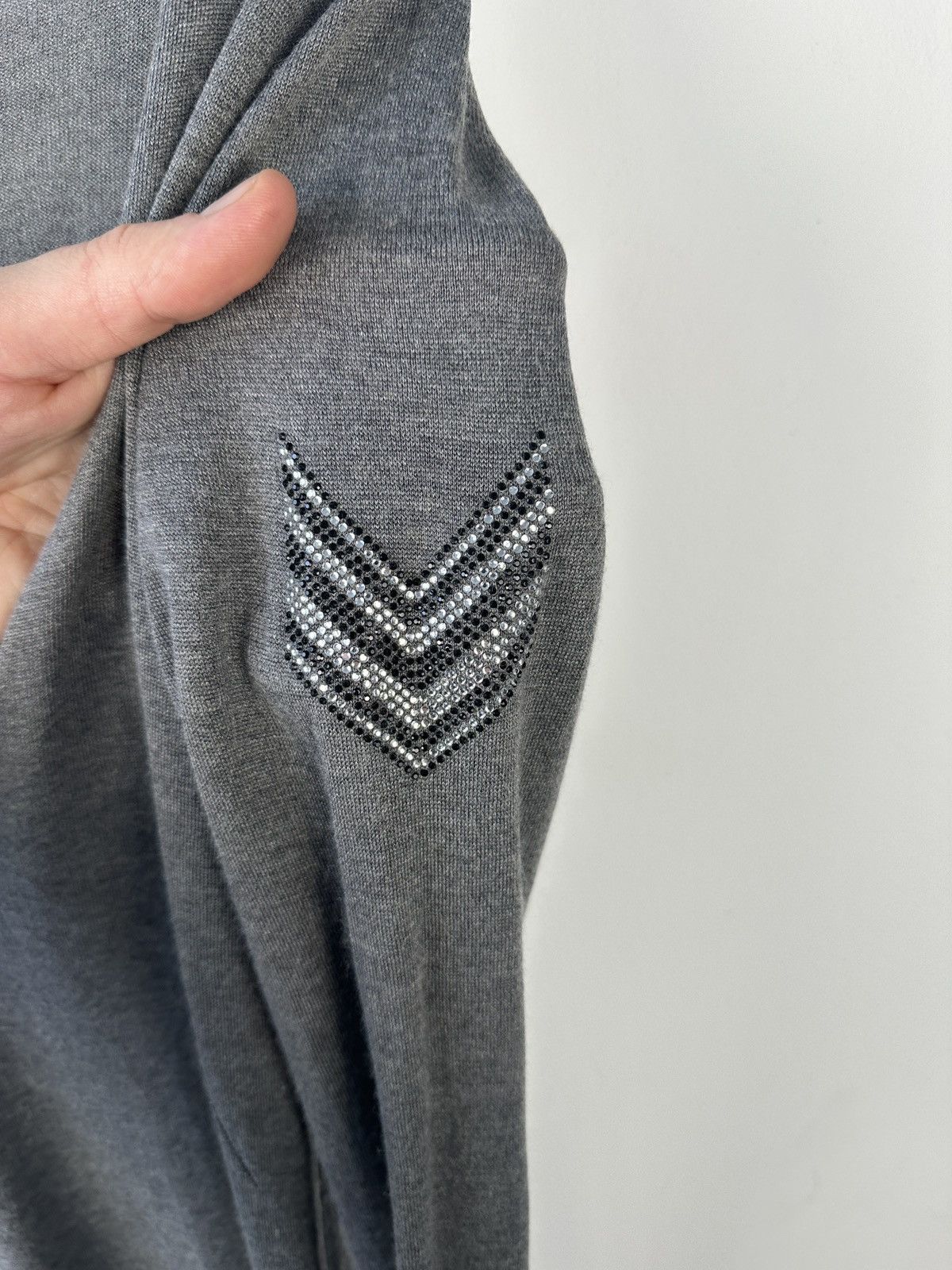Zadig & Voltaire ZADIG & VOLTAIRE Grey V-Neck Dress Chevron Rhinestone Studs Size L / US 10 / IT 46 - 9 Thumbnail