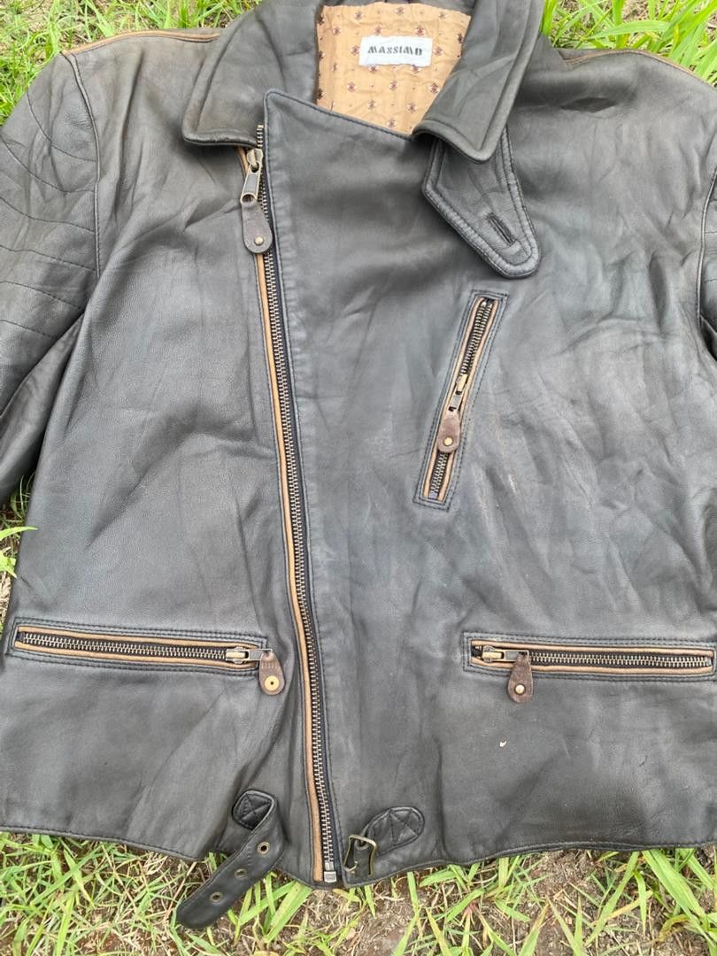 Genuine Leather 90s🔥 Massimo Double Collar Leather Jacket Punk Style Size US S / EU 44-46 / 1 - 6 Thumbnail