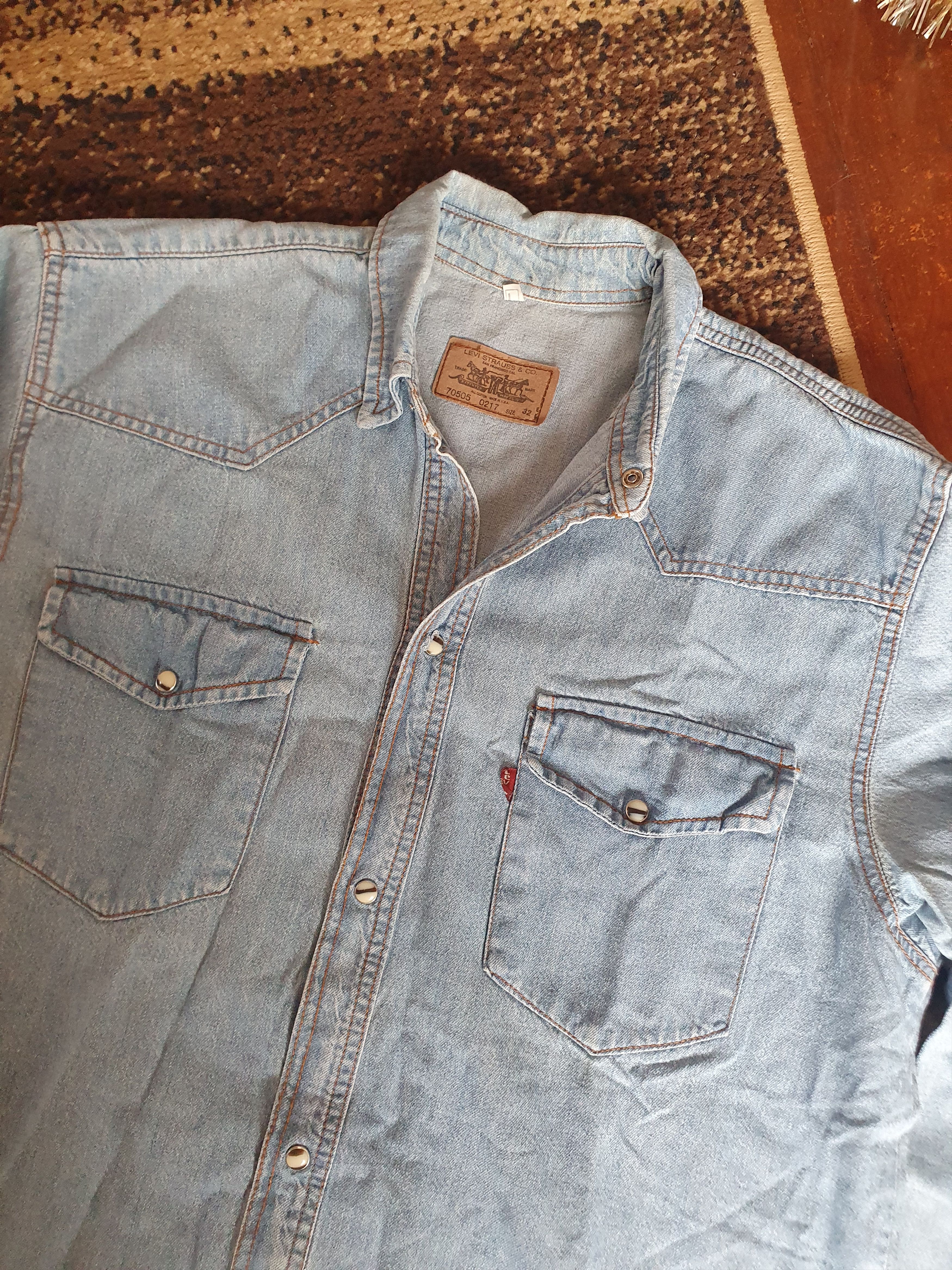 Levi's × Vintage Levis Vtg Made in USA 70505 0217 Pearl Snap Denim shirt sz M Size US M / EU 48-50 / 2 - 9 Thumbnail
