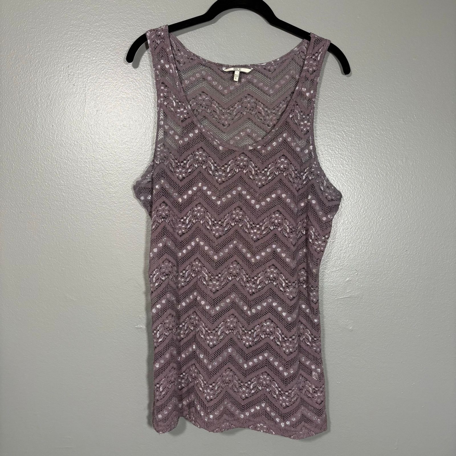 BKE BKE Women's Y2K Gray & Silver Lace & Metallic Tank Top Size L / US 10 / IT 46 - 1 Thumbnail